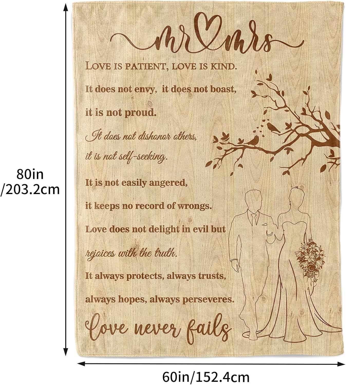 Wedding Gifts for Couples 2025 Soft Blanket, Bridal Shower Gifts for Bride to Be, Anniversary Romantic Gifts for Her, Wedding Gifts for Newlyweds Wedding Throw Blanket 60 * 80, Wooden