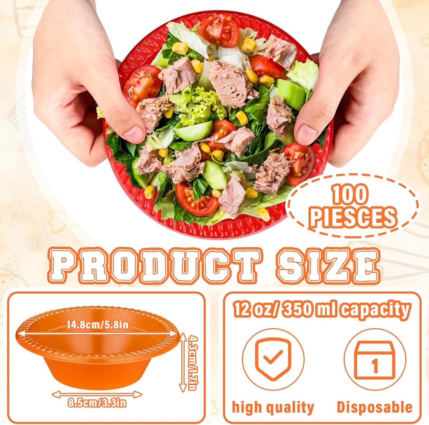 Lallisa 100 Pcs 12oz Colorful Disposable Plastic Bowls Dessert Cups Ice Cream Snack Salad Soup Food Serving Bowls for Autumn Thanksgiving Christmas Party Favor Picnic