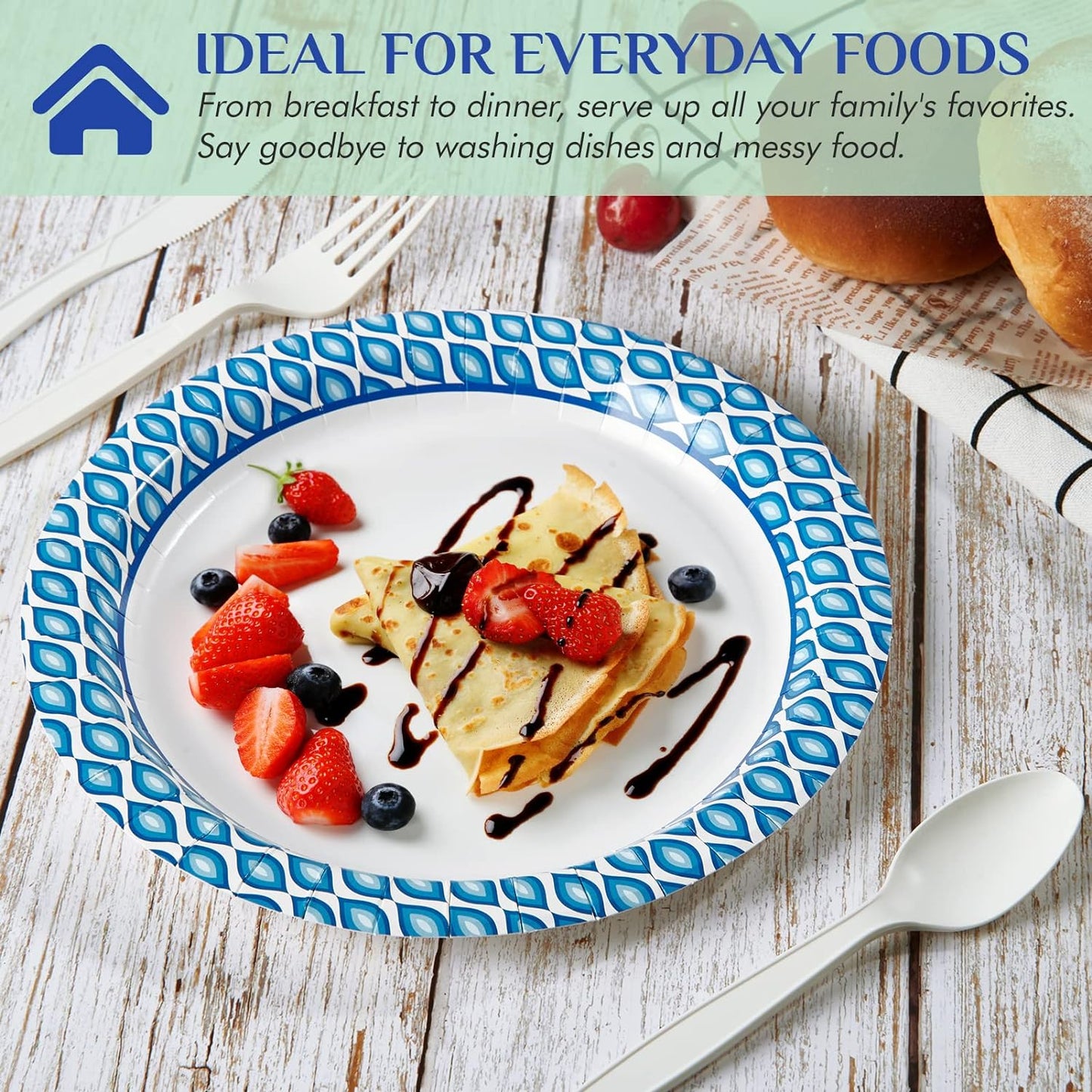 MUCHII 8.375 Inch Disposable Paper Plates, 300 Count Soak and Cut Proof Printed Paper Plates for Daily Use, Holiday for Family Gatherings, Parties, Picnic