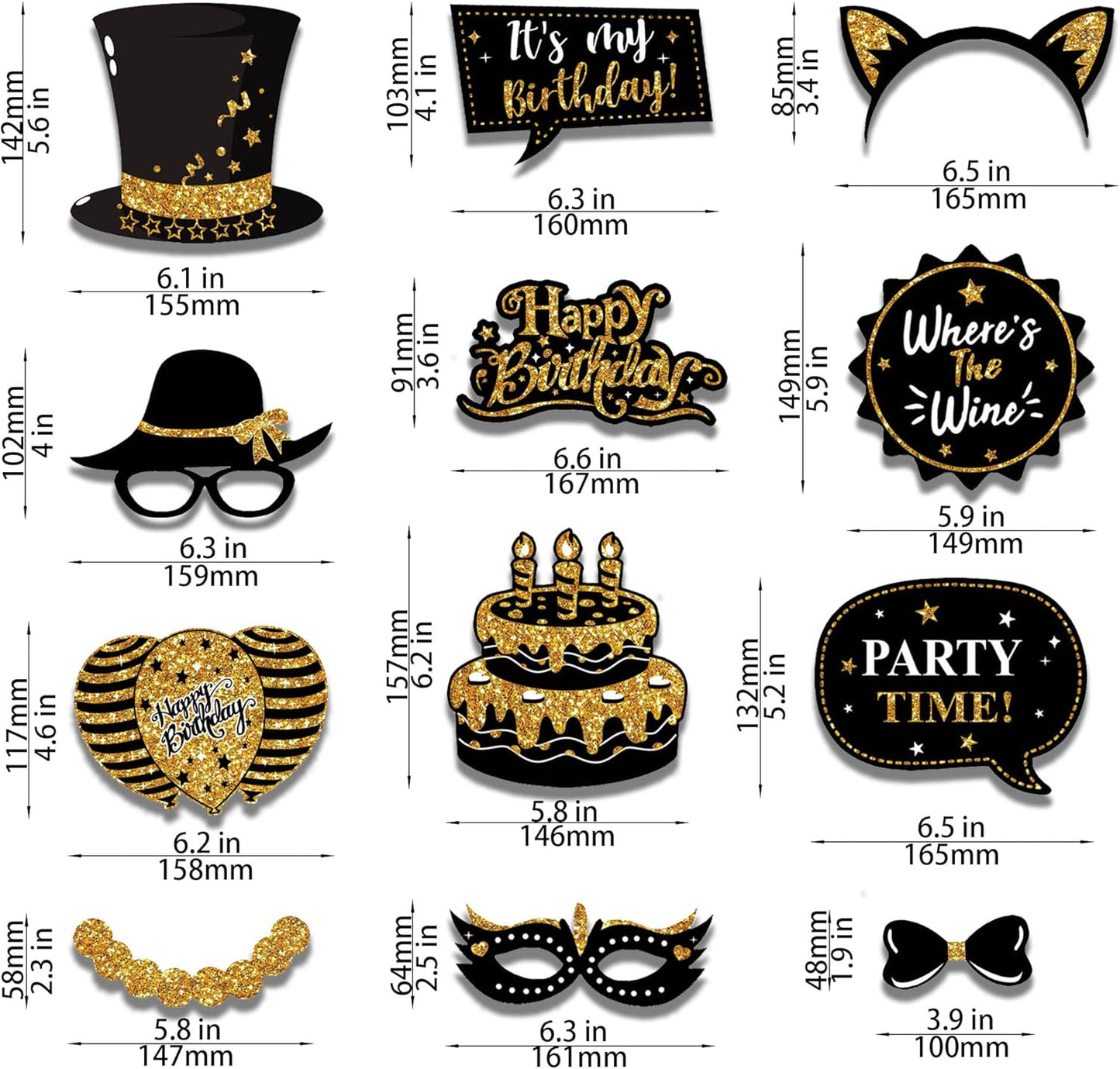 Birthday Photo Booth Props Kit - 38Pcs Funny Pose Signs, Selfie Photobooth Decor for Birthday Party, Men Women