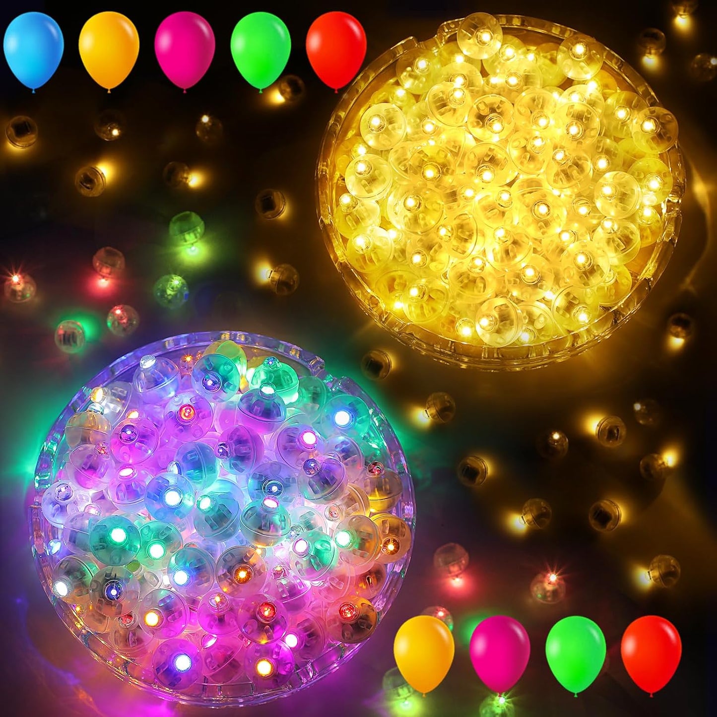 AIKEI 200pcs LED Balloon Lights,Mini Balls Lights,Long Standby Time Party Lamps,Waterproof for Paper Lantern,Easter Eggs Decor, Halloween Wedding Birthday Party Decoration (Warm+Colorful, 200pcs)