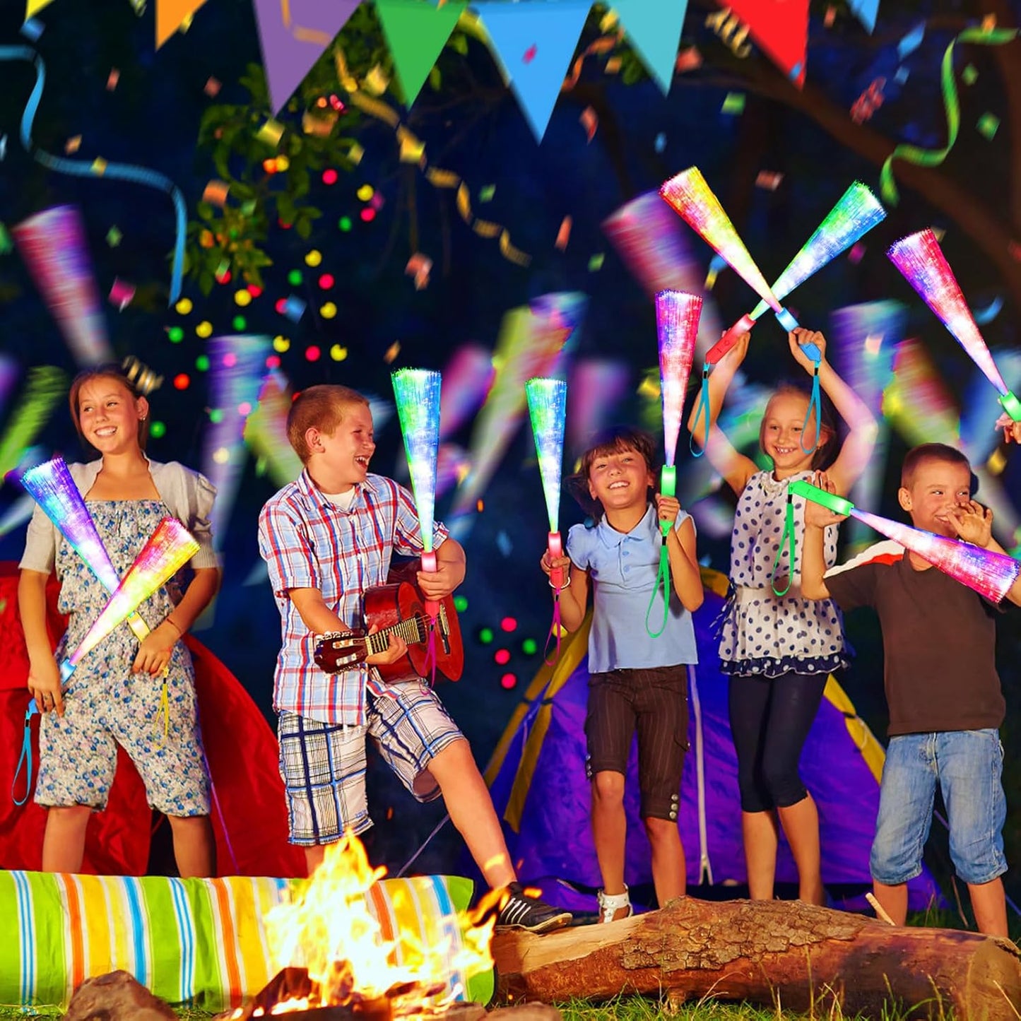 38 PCS Glow Sticks Bulk, Glow Fiber Optic Sticks, LED Light Wands, Glow in The Dark New Year's Party Supplies, Fiber Optic Wands for Weddings, Flashing LED Party Favors, Colorful Light Sticks