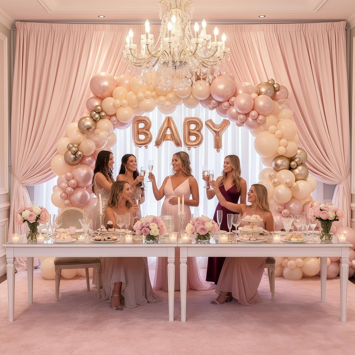 Dusty Pink and Gold Balloon, 12 Inch Double Stuffed Pearl Pastel Blush Pastel Pink Light White Metallic Gold Latex Balloons for Women Girls Birthday Baby Bridal Shower Wedding Boho Party Decorations