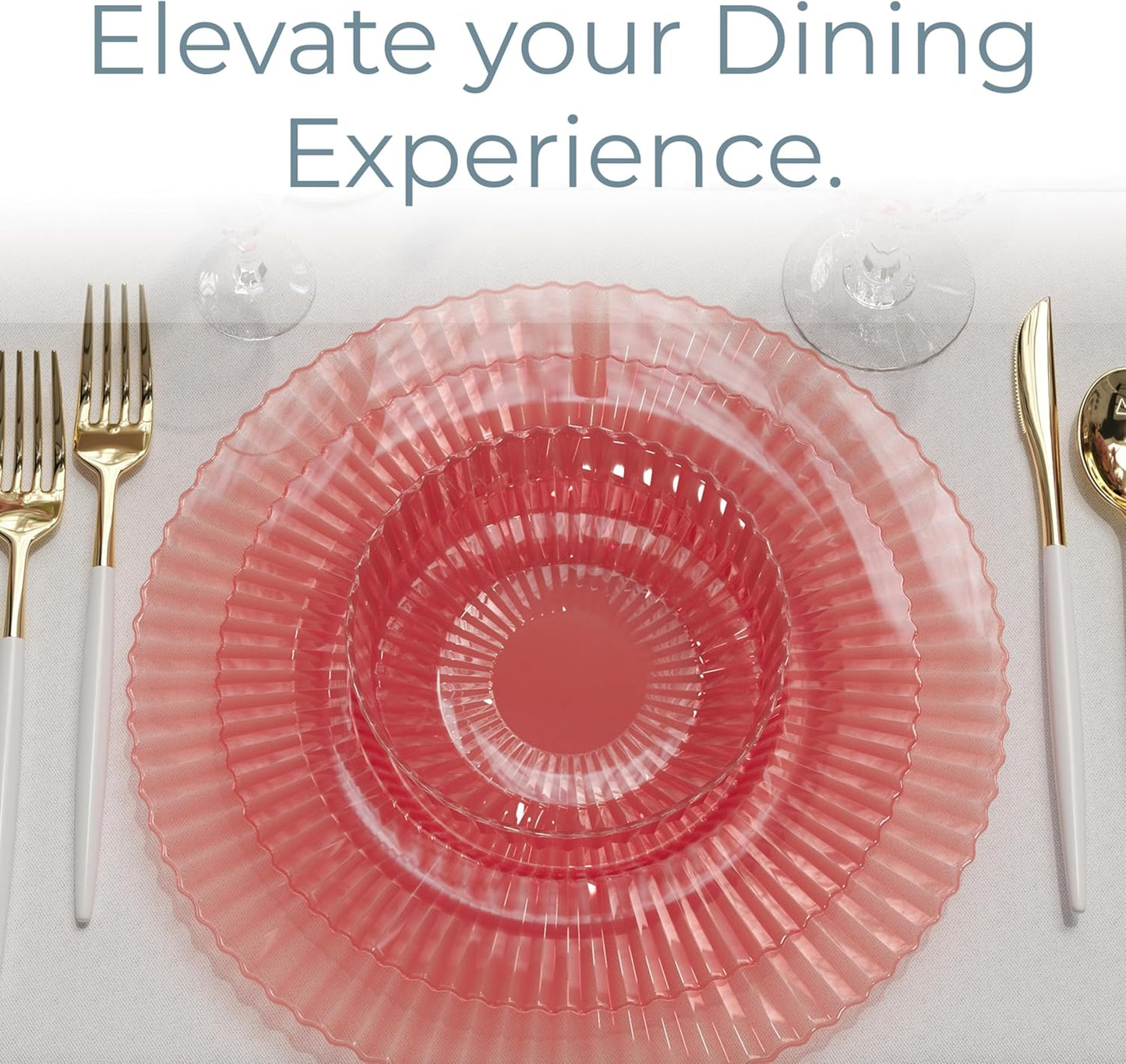 Exquisite 80 Piece Plastic Disposable Plates Set For 40 Guests I 20 X 9 Inch & 40 X 11 Inch Disposable Plastic Plates | Color: Pink | Great for Weddings Parties And Formal Occasions