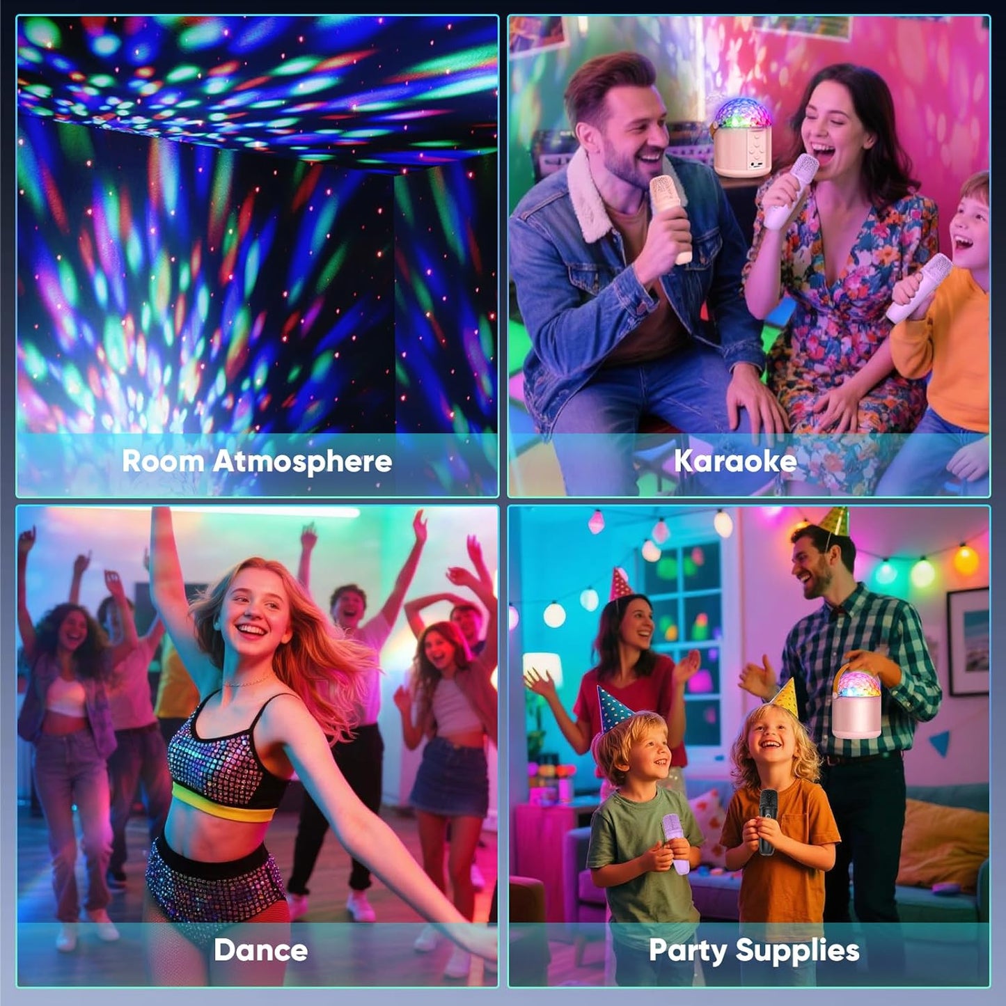 Karaoke Machine with Disco LED Lights for Adults Kids, Portable Bluetooth Speaker with 2 Wireless Microphone Xmas Toys Gifts for Girls Boys Birthday Family Home Party