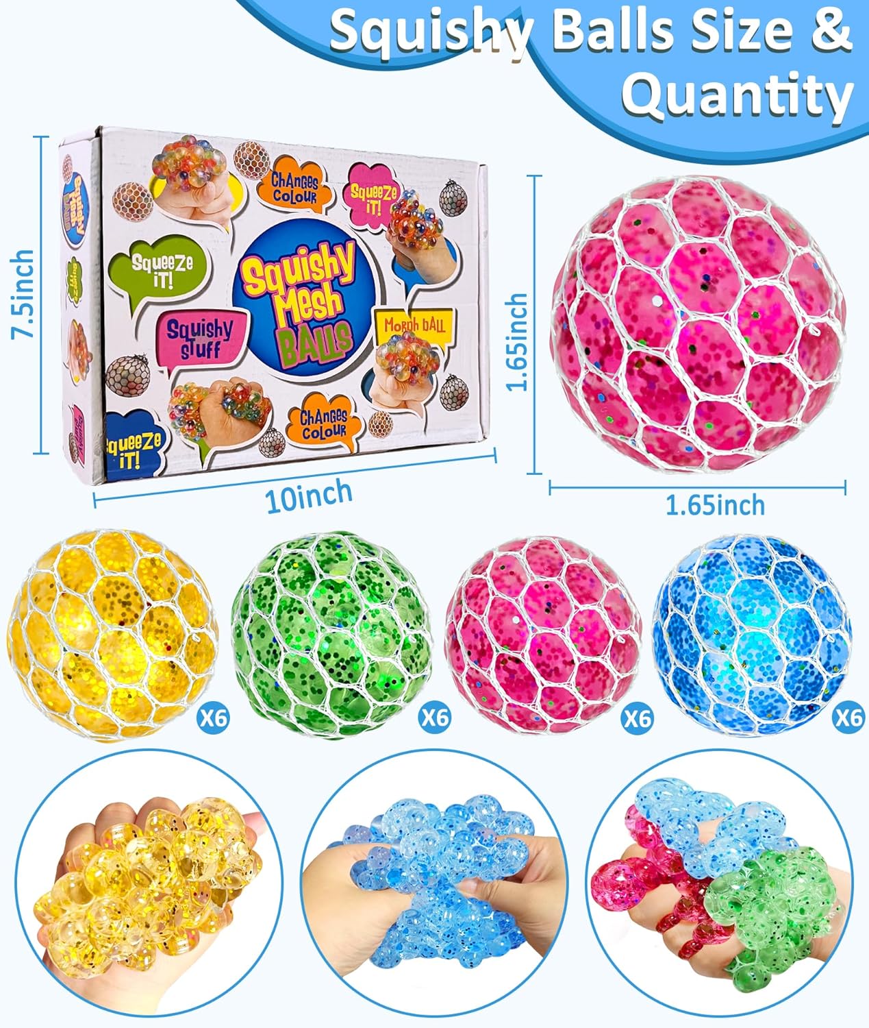 24 Pack Stress Balls Set Fidget Toys for Kids,Christmas Party Favors for Boys Girls School Class Birthday Gifts,Squeeze Balls Bulk,Game Prizes and Goodie Bag Christmas Stocking Stuffers Filler