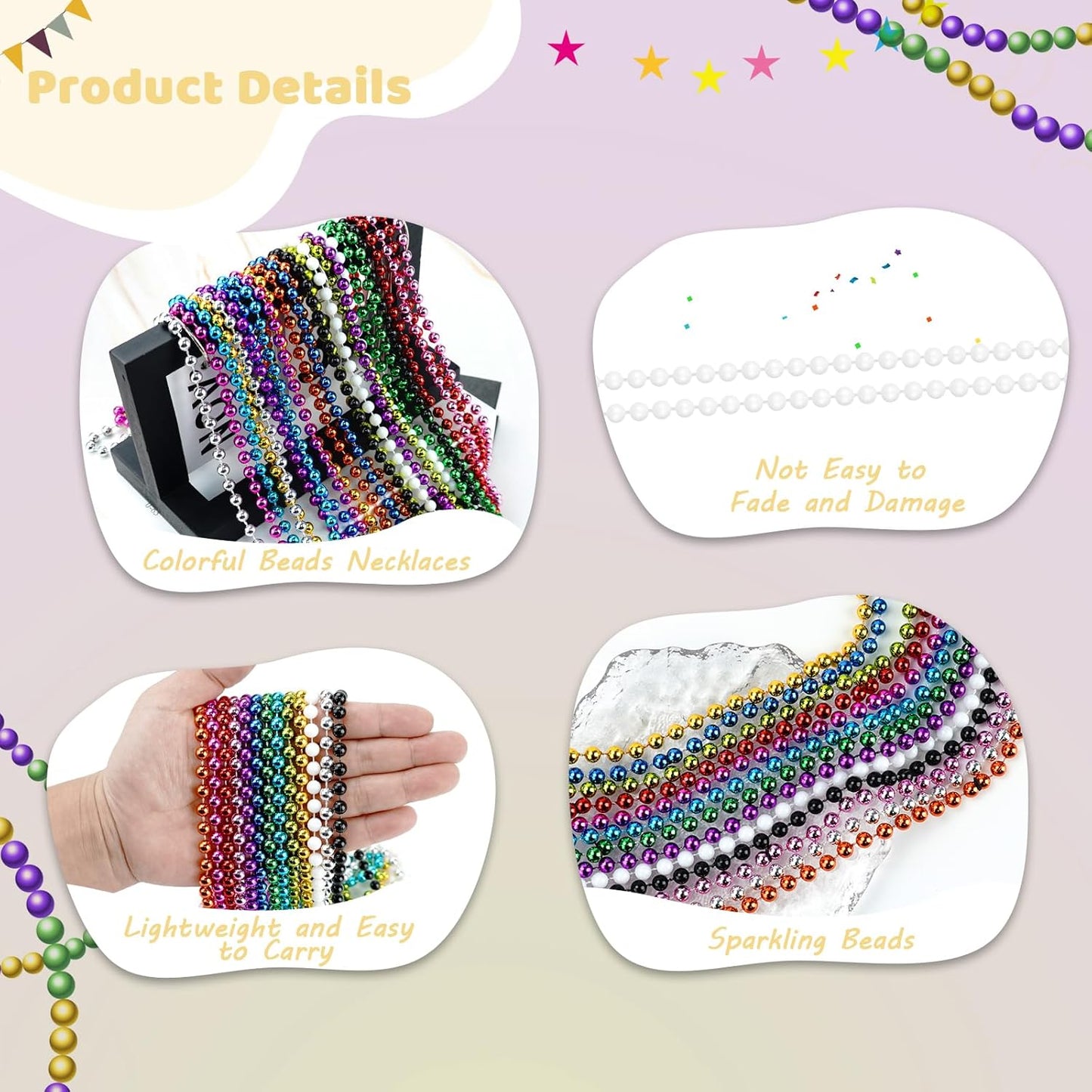 SHAOQINLIN 50 PCS White Bead Necklaces, 33" White Mardi Gras Beads, Christmas Necklace, 4th of July Necklace, Parade Throws Accessories for Christmas Independence Day New Year Party Favors