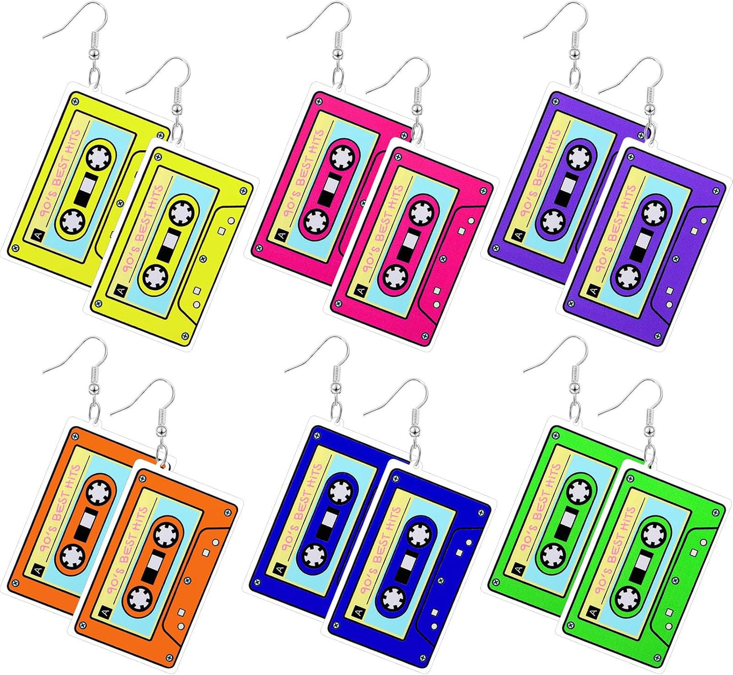 Yinkin 6 Pairs 80s 90s Neon Earrings Lightning Earrings for Women Halloween Costume Party Dancing Glow Party Accessory