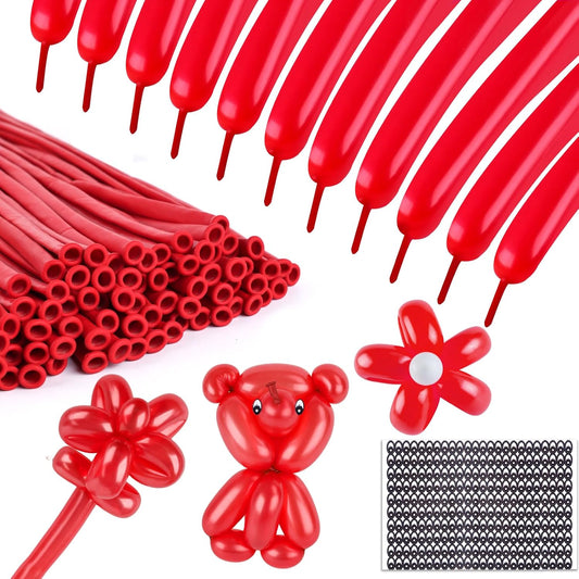 LovesTown 100PCS 260 Long Balloons, Red Twisting Latex Balloons for Magic Modeling Animal Weddings Birthdays Festival Party Decoration