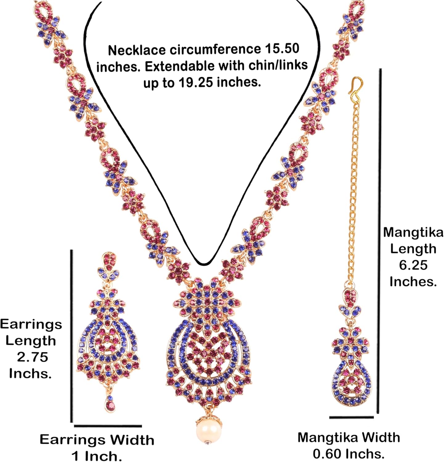 Touchstone Indian jewelry sets for women maang tikka wedding guest gold necklace bollywood jewellery set pageant elegant prom bride accessories western crystal chunky rhinestone necklaces