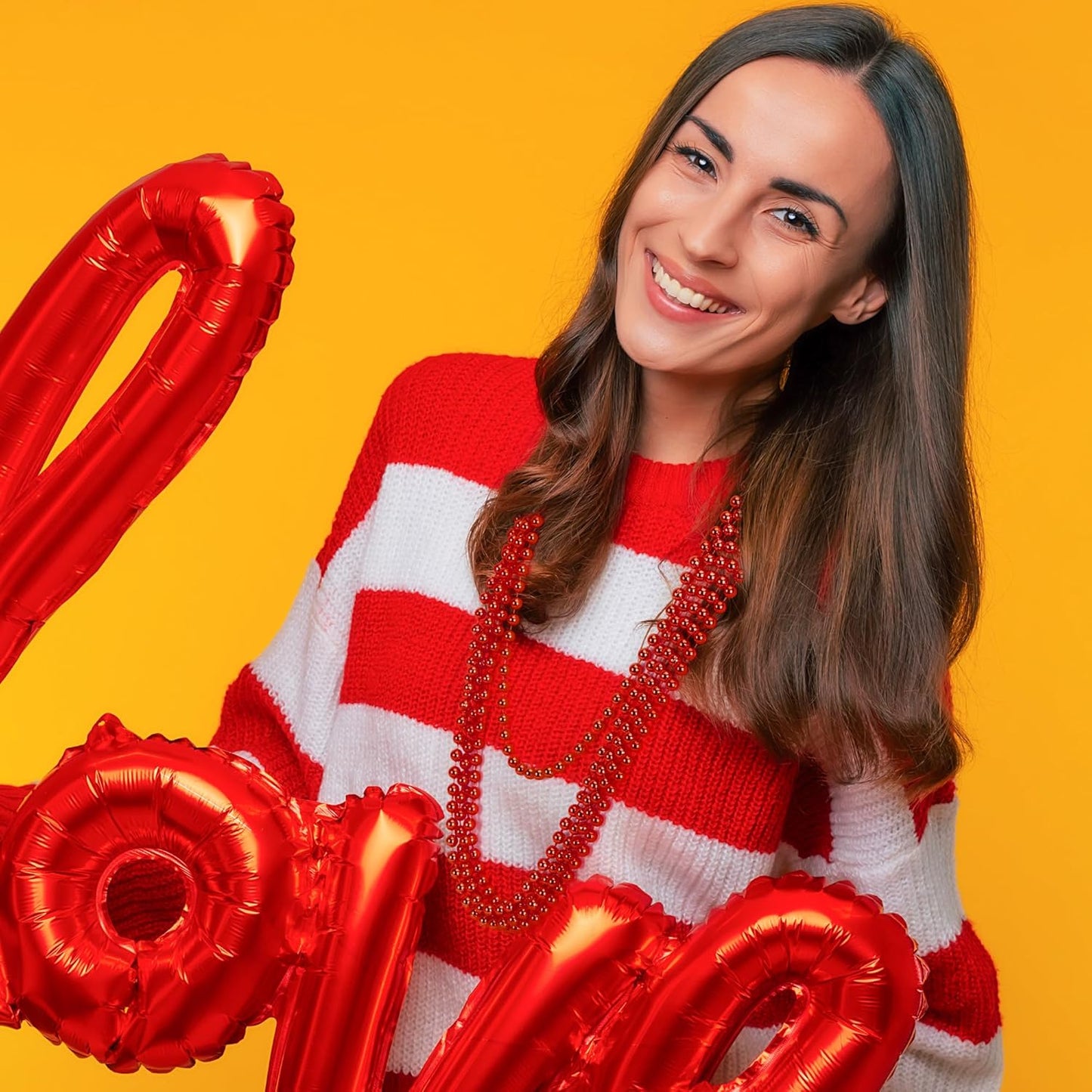 12 PCS Red Bead Necklace, 33" Red Christmas Beads Necklaces, 33" Carnival Beaded Stuff, Mardi Gras Beads Throws, Round Beads Necklaces for Mardi Gras Party Favors Christmas Celebrations Decorations