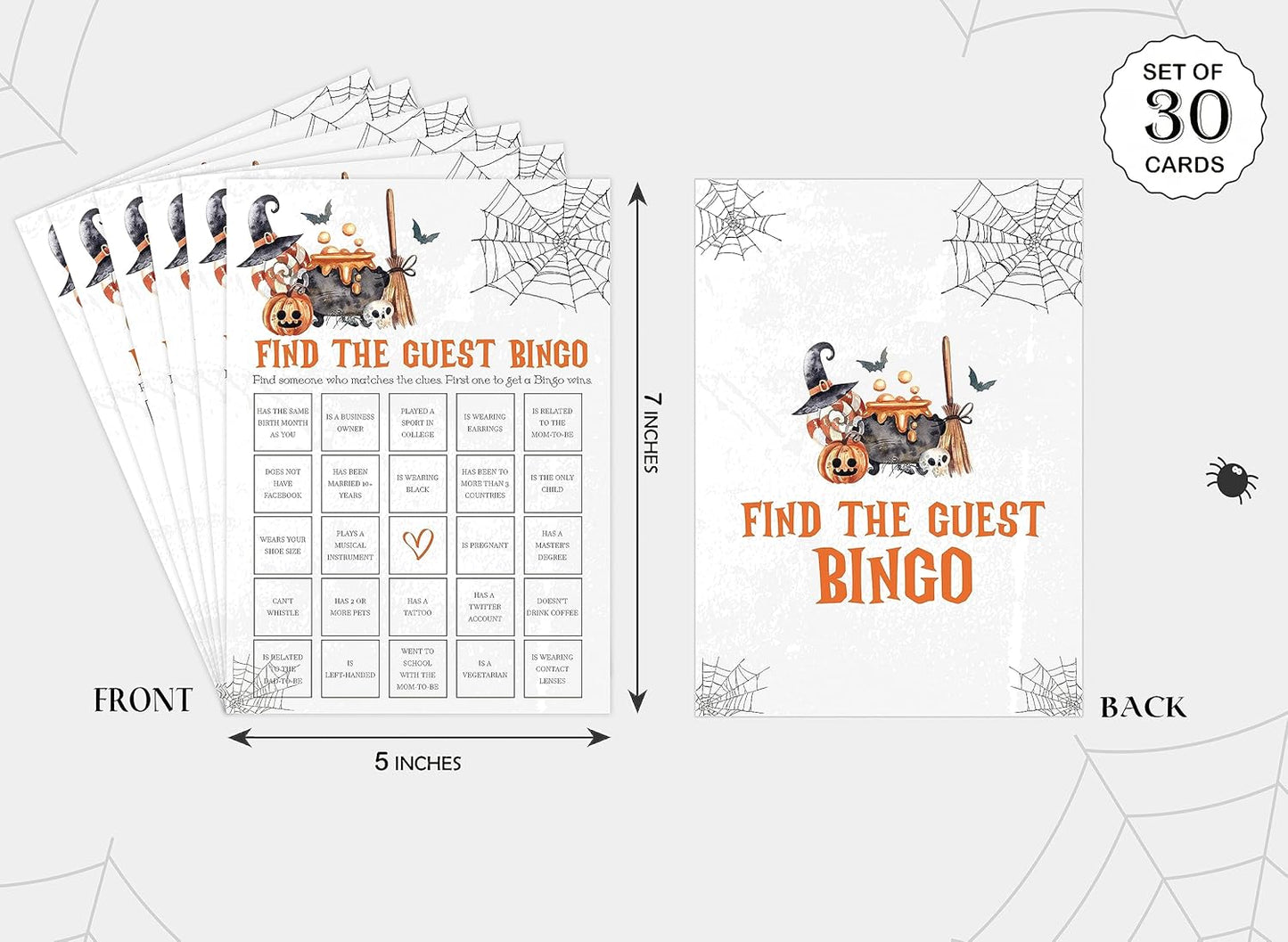 Tuyashua Halloween Find The Guest Bingo Game, Halloween Game for Baby Shower, Baby Shower Decorations, Fall Gender Reveal Party Supplies, Set of 30 Cards - WY10