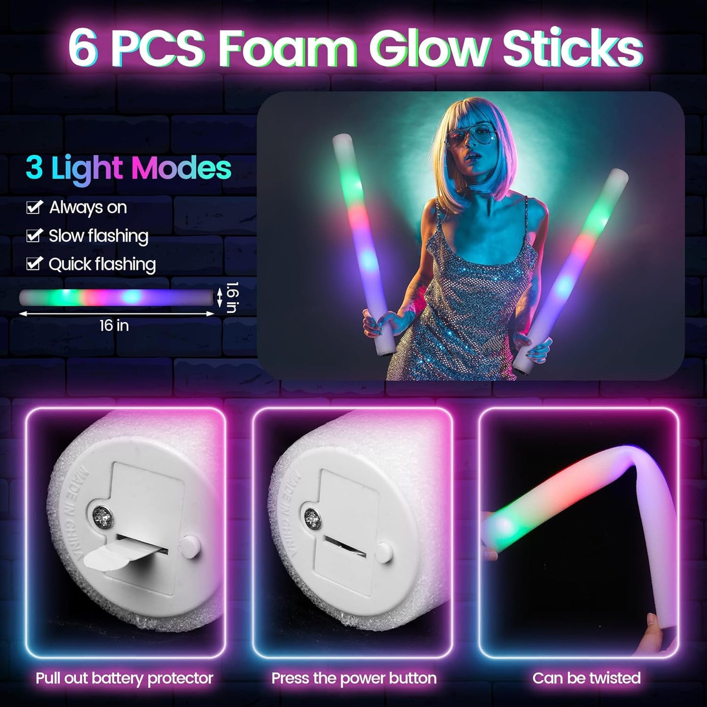 Elcoho 102 Pcs Glow In The Dark Party Supplies LED Light Up Party Favors with Shutter Glasses Garlands Tattoo Stickers Glow Sticks Finger Lights for Birthday Neon Parties Wedding Concert Raves