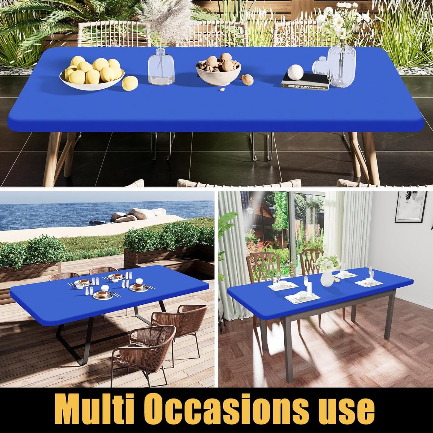 Smiry Rectangle Tablecloth, Elastic Fitted Flannel Backed Vinyl Tablecloths for 4ft Folding Tables, Waterproof Wipeable Table Covers for Indoor, Outdoor, Picnic and Camping (Blue, 30"x48")