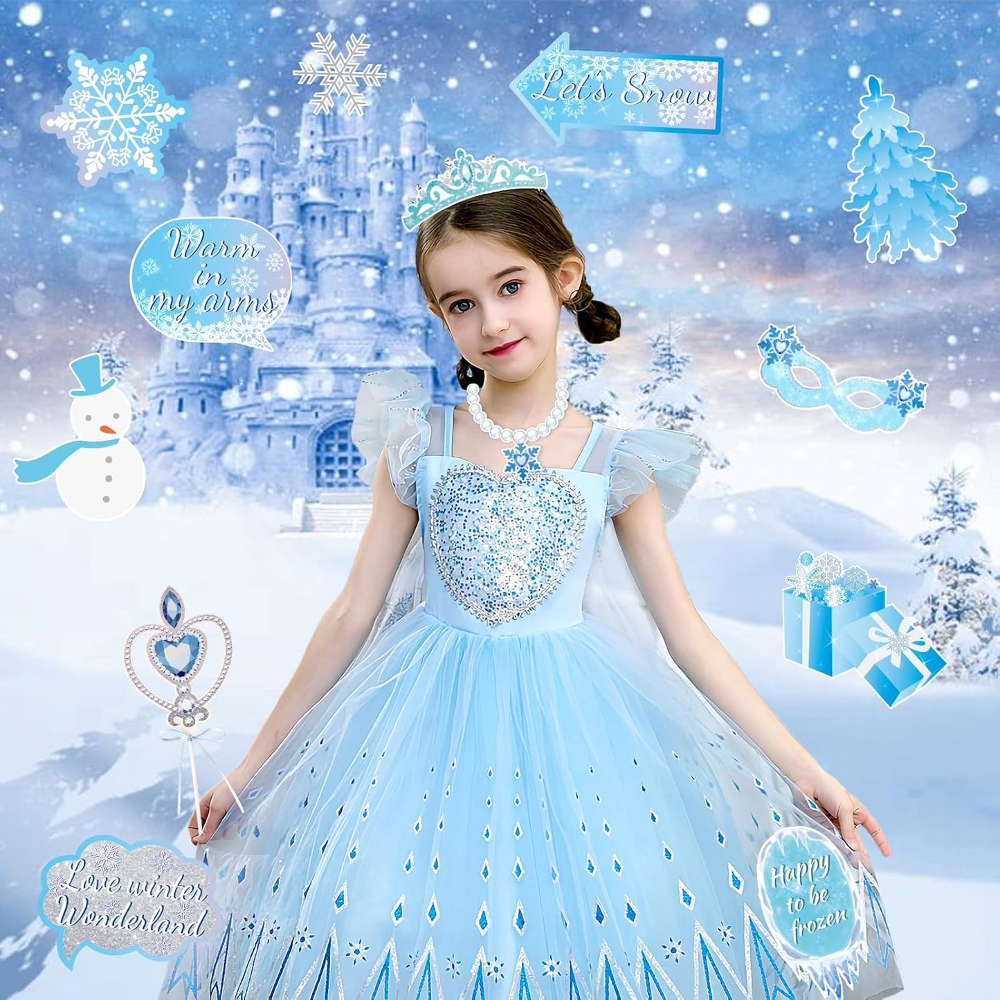 SUNBEAUTY 36 PCS Winter Wonderland Photo Booth Props Frozen Party Decorations Snow White Photo Booth Props for Winter Birthday Theme Party Holiday Christmas Party Supplies
