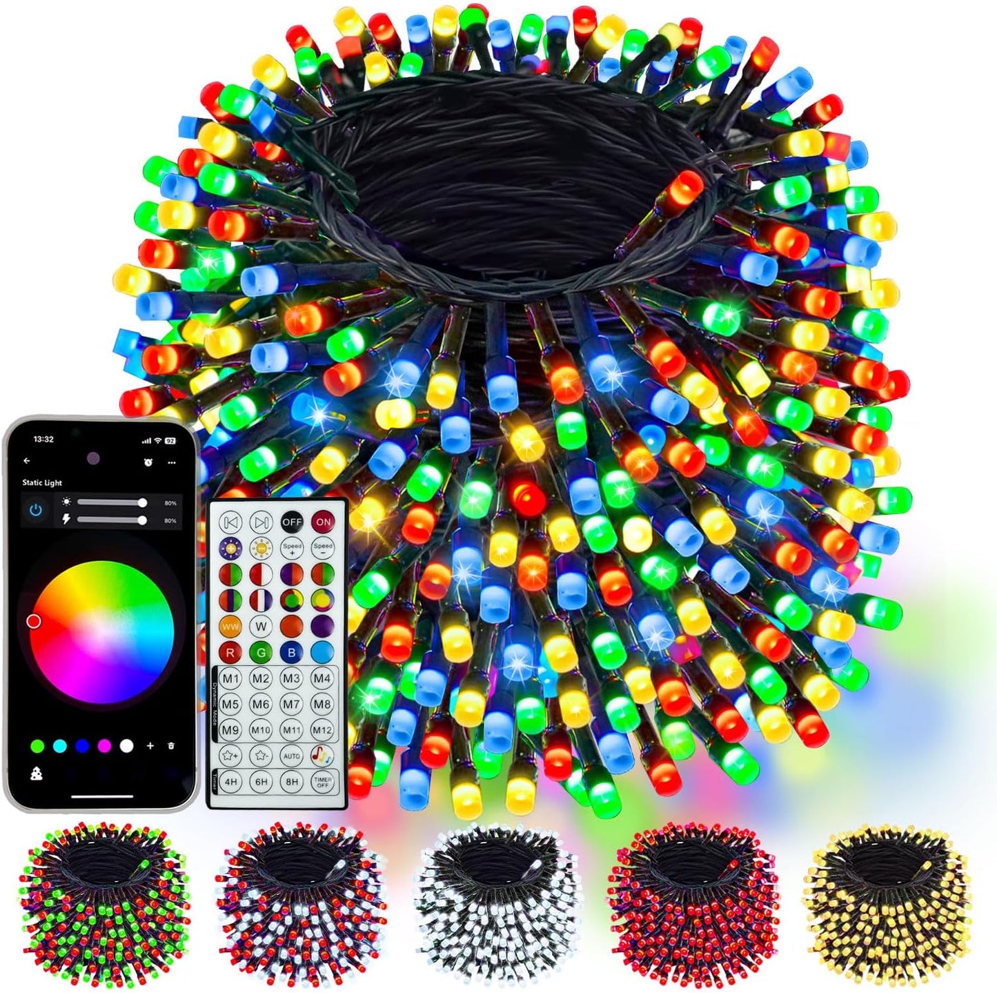 500LED Smart Color Changing Christmas Lights App Controlled, 175FT Waterproof RGB Twinkle String Light Music Sync Multiple Modes, Christmas Lights with Remote & Timer Indoor Outdoor Xmas Decorations