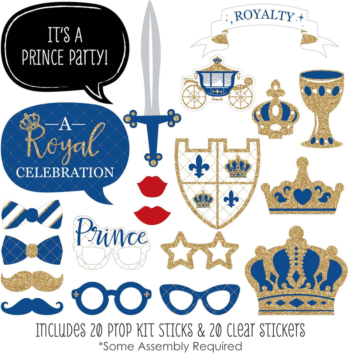 Big Dot of Happiness Royal Prince Charming - Baby Shower or Birthday Party Photo Booth Props Kit - 20 Count