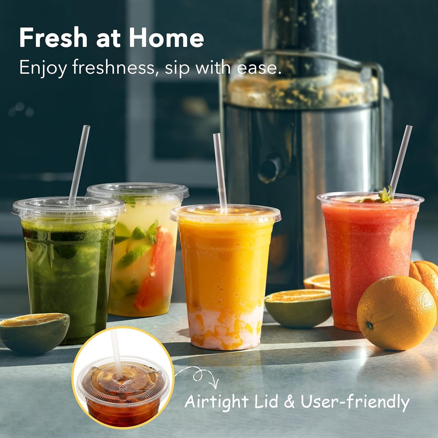 100 Pack 16 oz Clear Plastic Cups with Lids and Straws, Disposable Coffee Cups with Lids, To Go Iced Coffee Cups with Lids, Disposable Cups for Party, Smoothie Cup for Cold Drinks