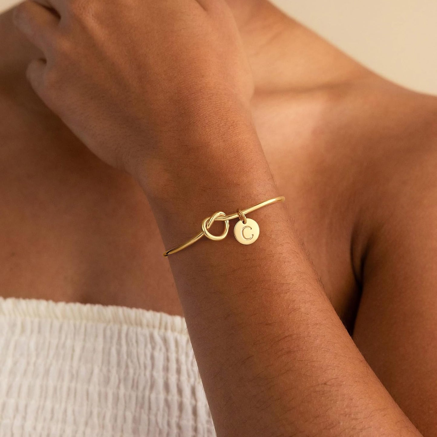 M MOOHAM Gold Initial Bracelets for Women - Dainty Tie the Knot Letter A-Z Initial Bracelet for Women Gold Cuff Bracelet for Womens Jewelry Personalized Bridesmaid Proposal Wedding Gifts