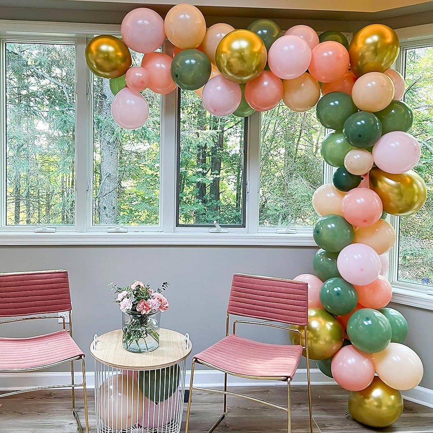 Sage Green Pink Balloon, 60 Packs 12 Inch Sage Green and Dusty Pink Metallic Gold Balloons, Olive Green Gold Balloons for Girls Birthdays Jungle Safari Baby Shower Woodland Party Decoration