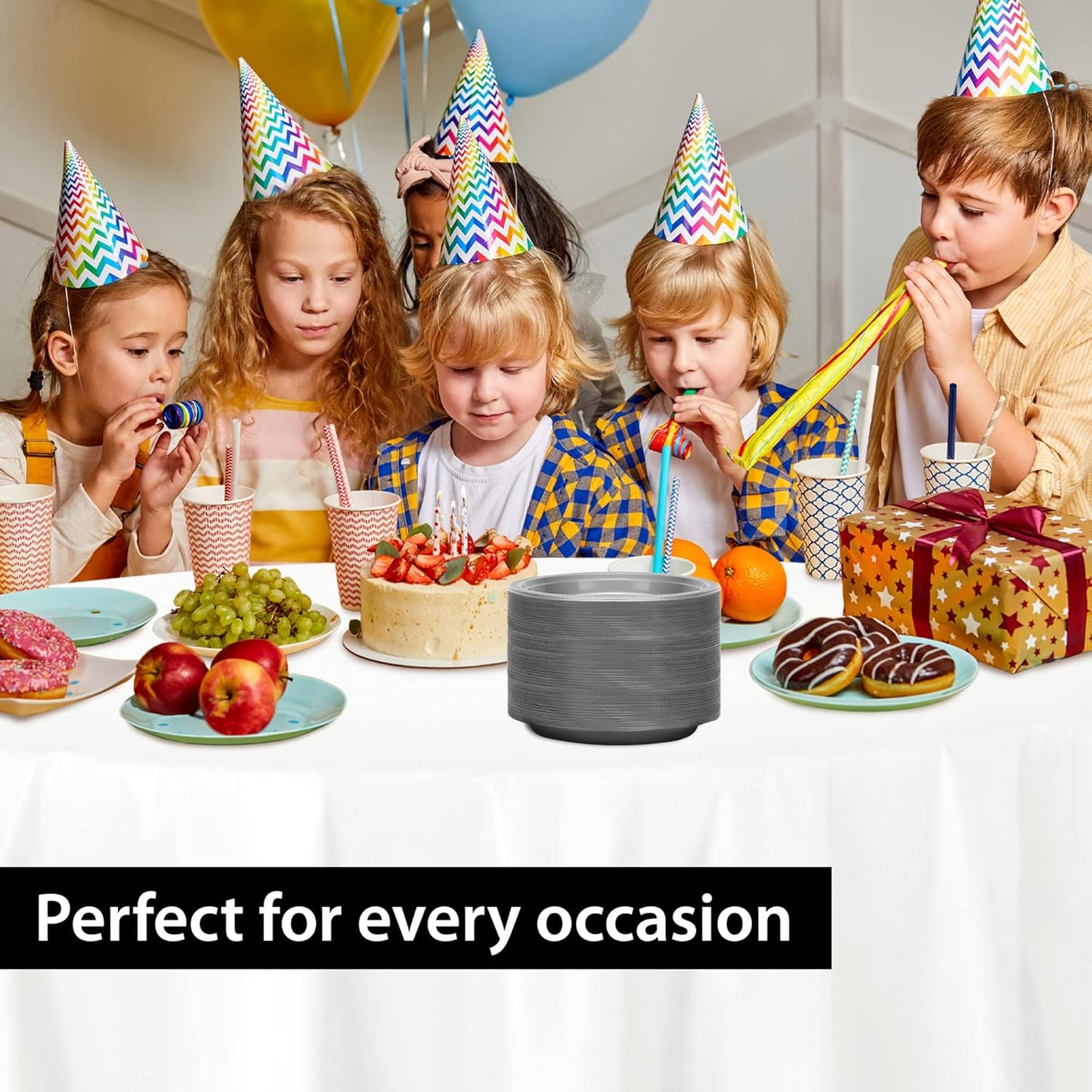 Hanna K. Signature Collection Silver Plastic Plates 9 Inch - 600 count Solid Round Party For Weddings, BBQs, Birthday Disposable Dessert (81890 (case))