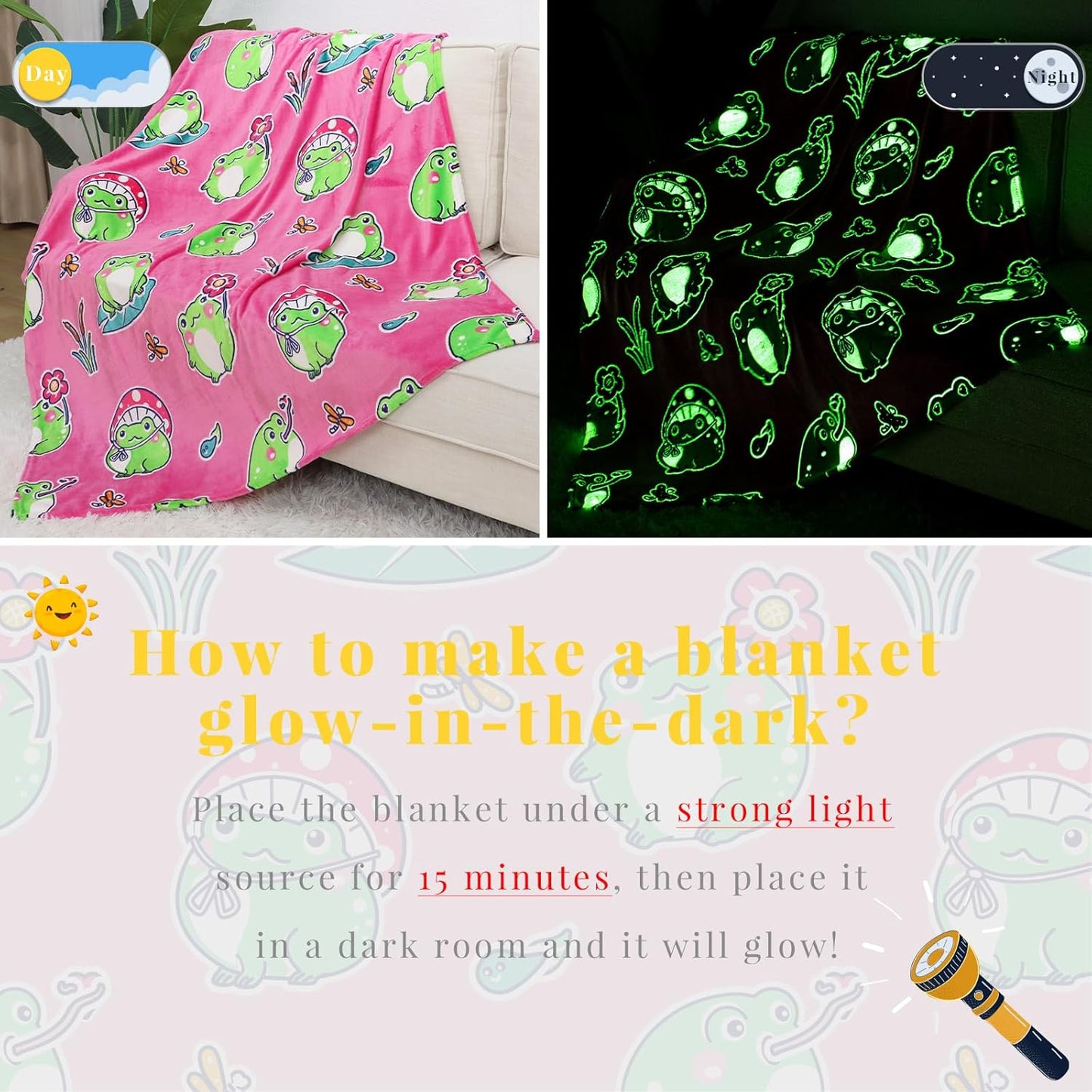 Frog Gifts for Women Girls - Glow in The Dark Blanket Frogs for Kids Cute Blankets for Women Girls Frog Decor Stuff 40"x50"