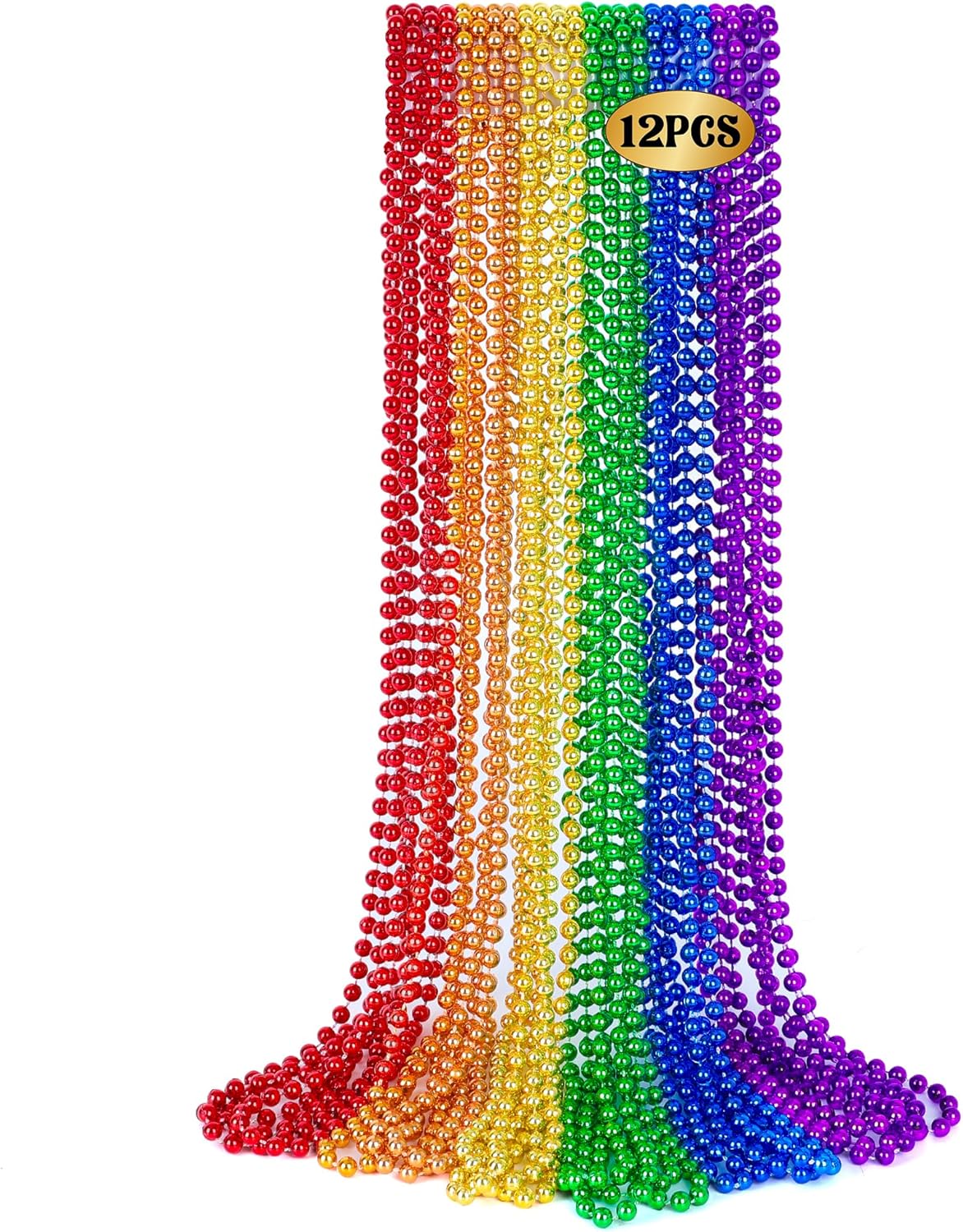 12 PCS Pride Accessories, 33" Round Pride Beads Bulk, Plastic Colorful LGBT Beaded Necklaces Stuff Pride Month Parade Accessories for Rainbow Party Supplies Favors Decorations