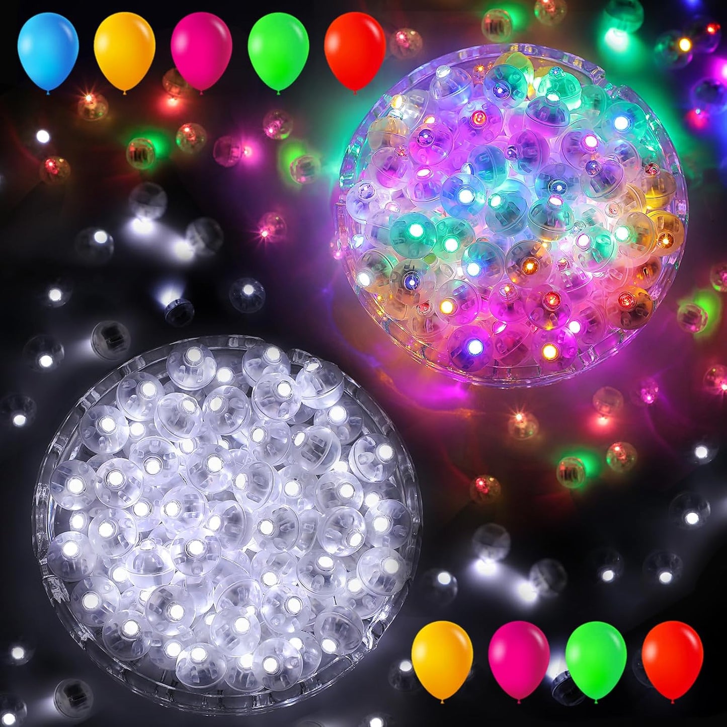 AIKEI 200pcs LED Balloon Lights, White Plus Colorful Mini Balls Lights,Long Standby Time Party Lamps,Waterproof for Paper Lantern,Easter Eggs Decor, Halloween Wedding Birthday Party Decoration