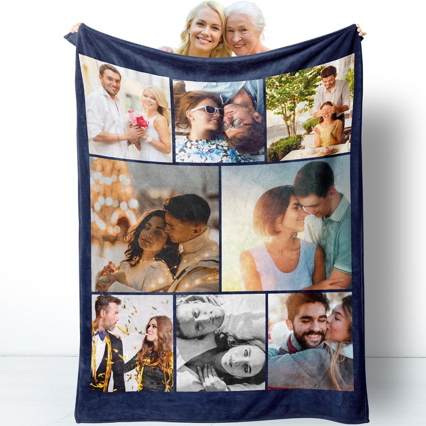 Custom Blanket with Photos Personalized Picture Collage Throw Blankets Gifts for Mother Father Lover Friend Customized Picture Gifts Flannel Blanket Christmas Birthday Wedding 60"X80" Made in USA