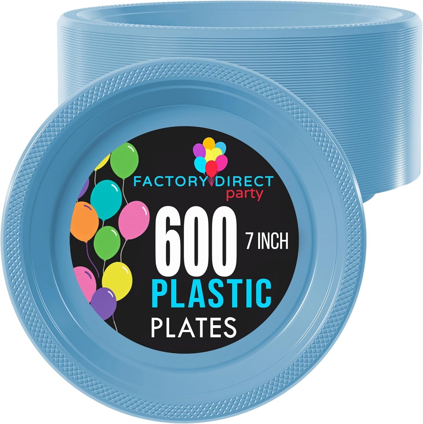 Party Solids Light Blue Plastic Plates Bulk 7" Light Blue Disposable Plates For Party Supplies 600 Pieces Disposable Dinner Plate Heavy Duty 350 GSM Plate Sets, Plastic Dinnerware Sets