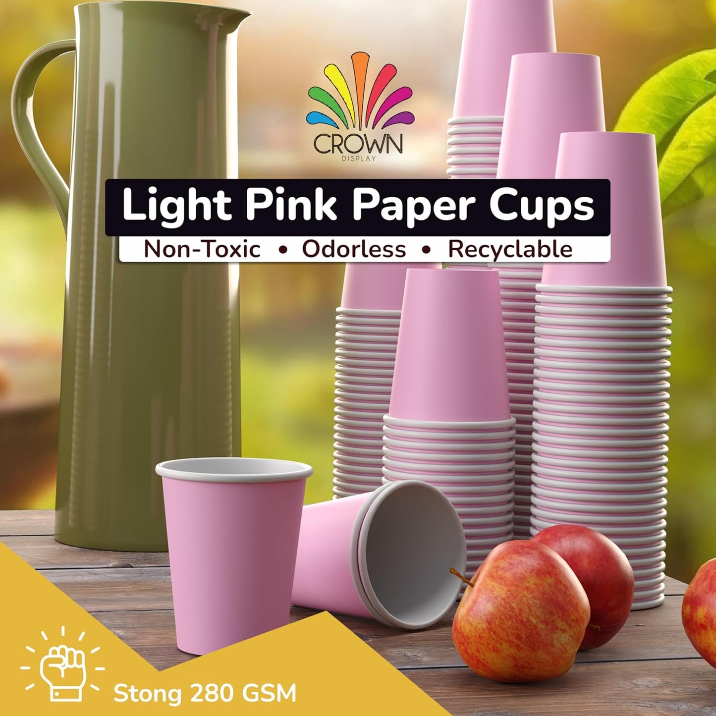 Party Solids Pink Paper Cups 9 oz Durable Disposable Cups 100 Paper Tumblers for Hot Drinks and Cold Drinks Thick 280 GSM Hot Cup for Tea & Coffee Cup To Go Fun Colors for Parties & Events