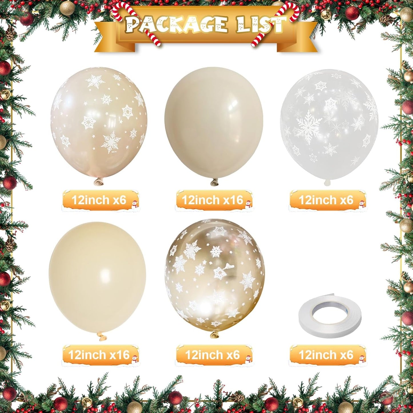 Snowflake Balloons Winter Wonderland Beige Gold Cream White Sand Balloons Neutral Boho Winter Balloon Set for Ice Onderland Snow Holiday Birthday Christmas Baby Bridal Shower Party Decorations