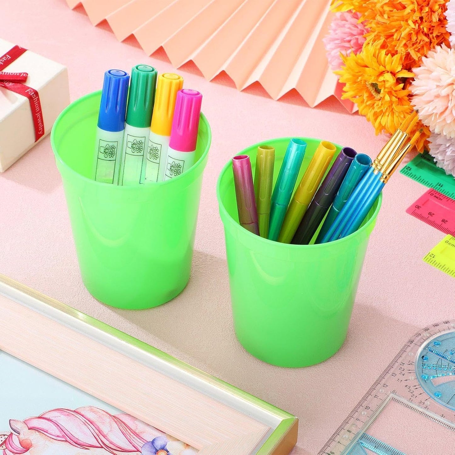 Yungyan 36 Pack 16oz Stadium Cups Reusable Plastic Cups Blank Drink Tumblers for Parties, Events, DIY Projects, 4.5 x 3.54 x 2.72 Inch (Green)