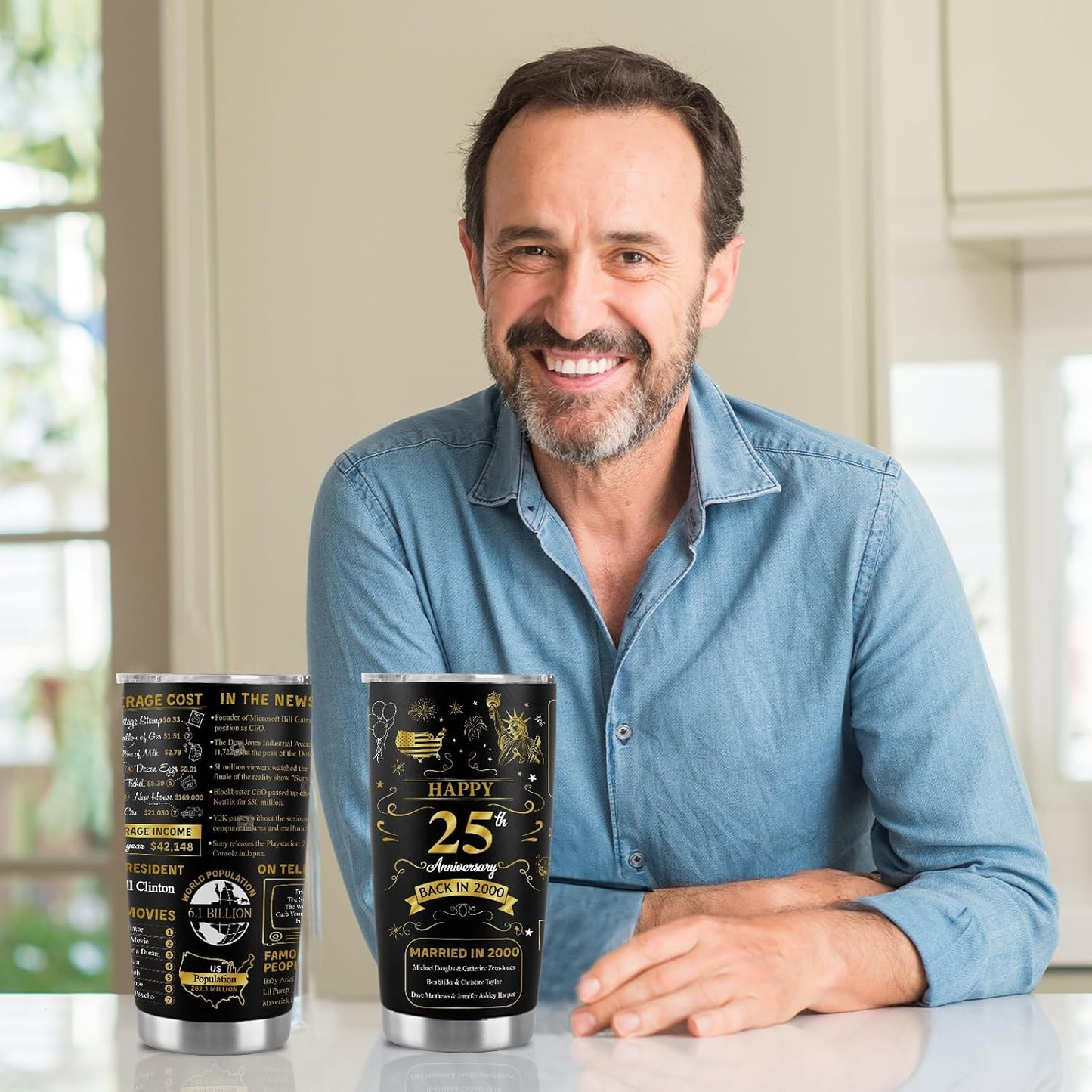 Happy 25th Anniversary Wedding Gifts for Men Women 25th Anniversary Tumbler 25 Years Wedding Gifts for Couple Wife Husband Back in 2000 Stainless Steel Vacuum Insulated Tumbler 20 oz