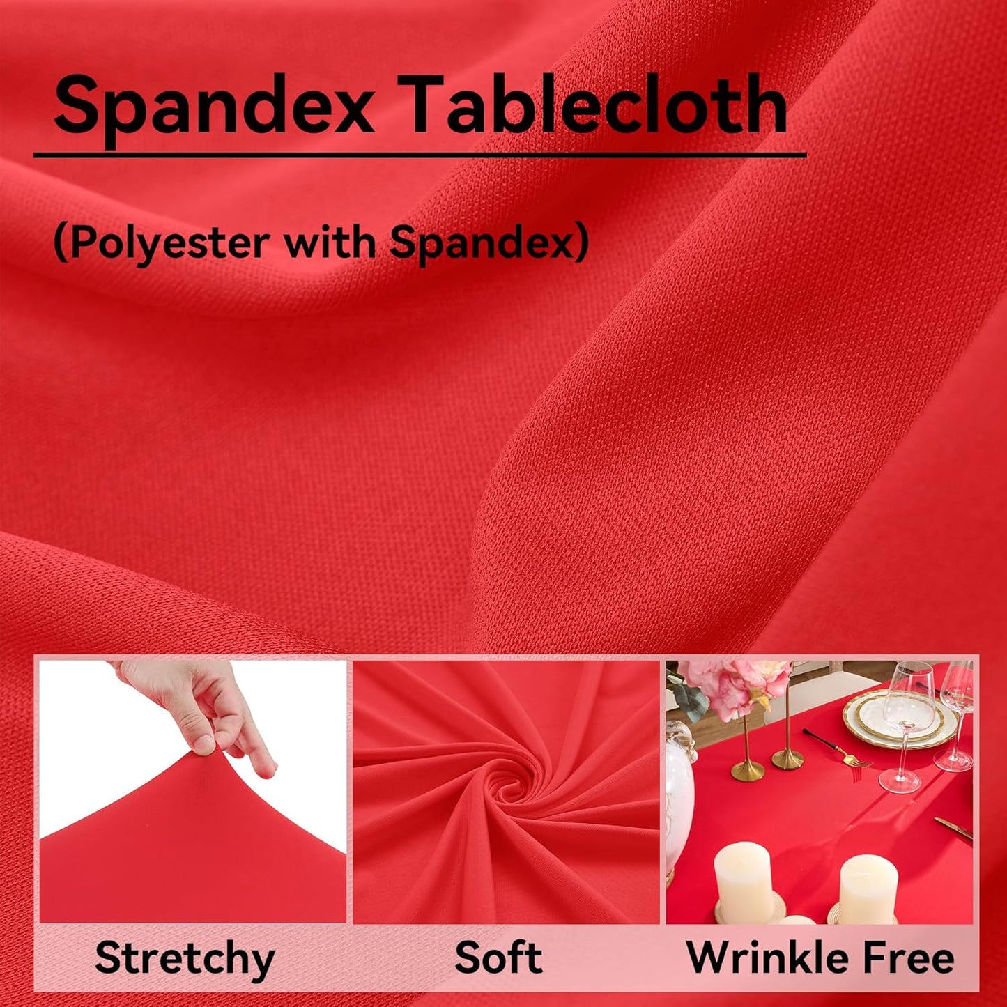 2 pk Red Spandex Tablecloth 6ft with Ruffle Skirt,Wrinkle Free High Stretchy Fitted Tablecloths for 6 Foot Rectangle Tables,Pleated Spandex Table Covers 6ft for Christmas Parties Banquet Weddings