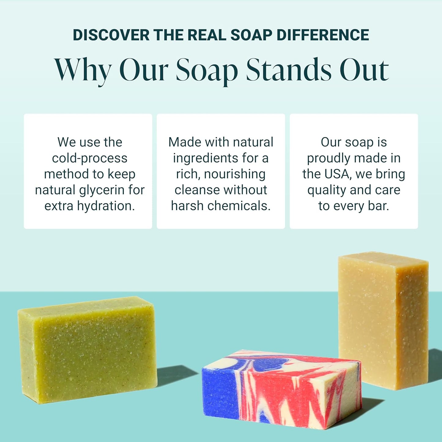 The Bubble Factory Handmade Natural Bath & Body Soap Bar, Vegan, All-Natural, Palm Oil Free, Made in USA with Shea Butter + Essential Oils, Patriot/Patchouli Mud/Pine Top