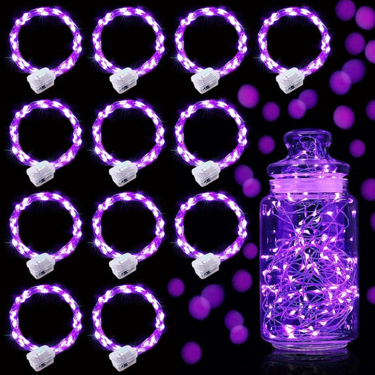 Aogist Led Fairy Lights 3 Modes Battery Operated String Lights Waterproof Silver Wire 7 Feet Firefly Starry Moon Mason Jar Lights for DIY Wedding Party Christmas (Purple, 12 Pack)