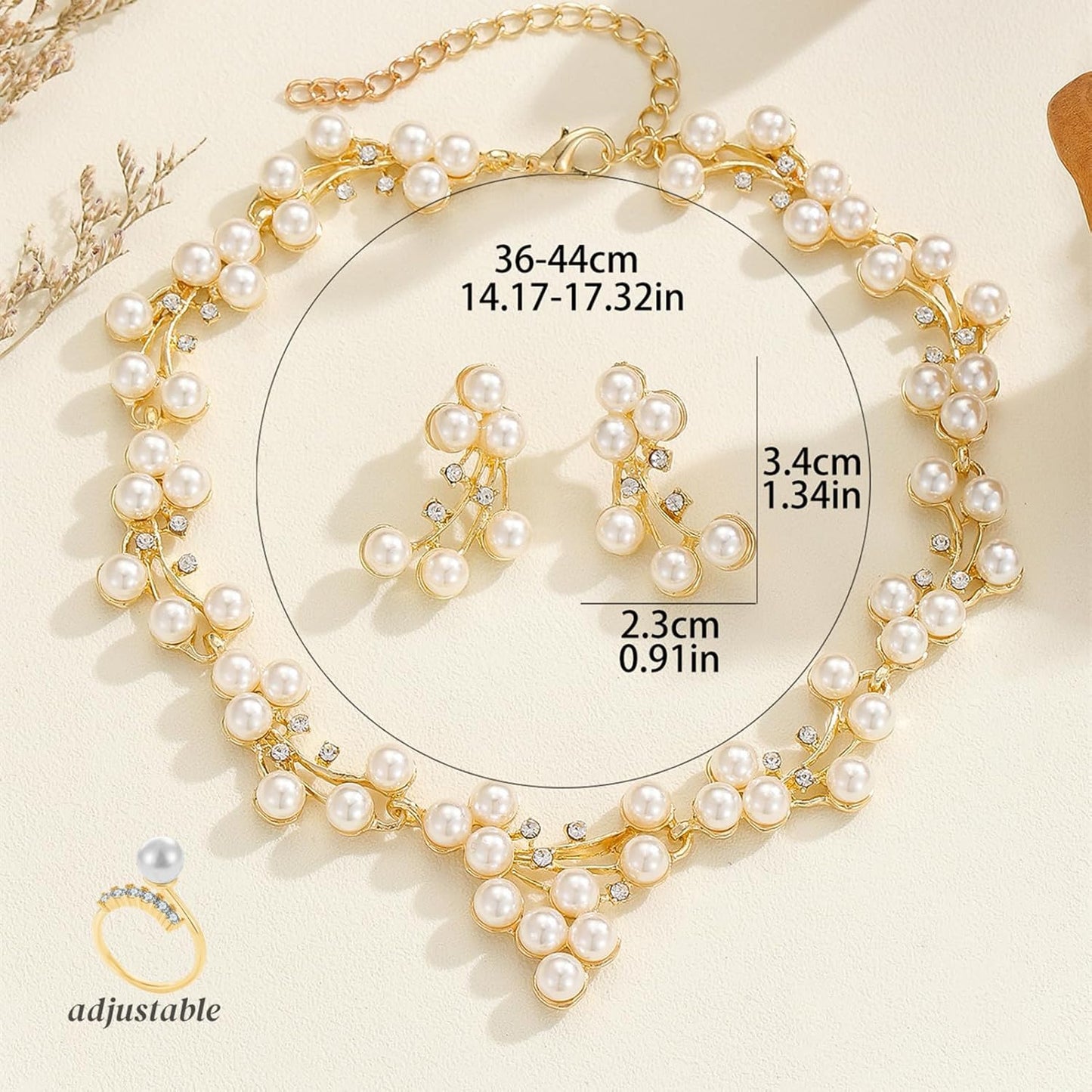 la luen Pearl Bride Wedding Jewelry Set Faux Pearls Crystal Rhinestone Necklace Earrings Bracelet Sets for Women Bridesmaid(3 PCS)