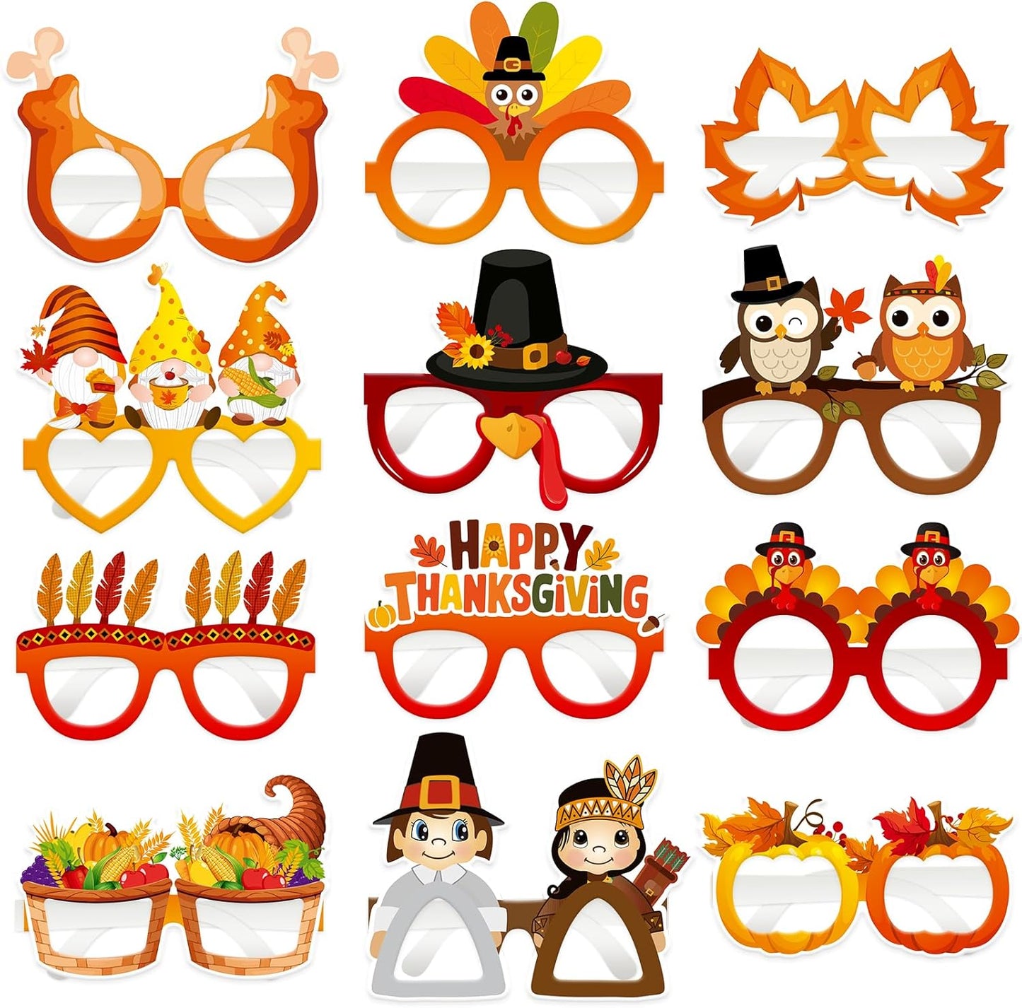 24 Pcs Thanksgiving Photo Booth Props Turkey Paper Eyeglasses Thanksgiving Party Favors Friendsgiving Gifts for Kids