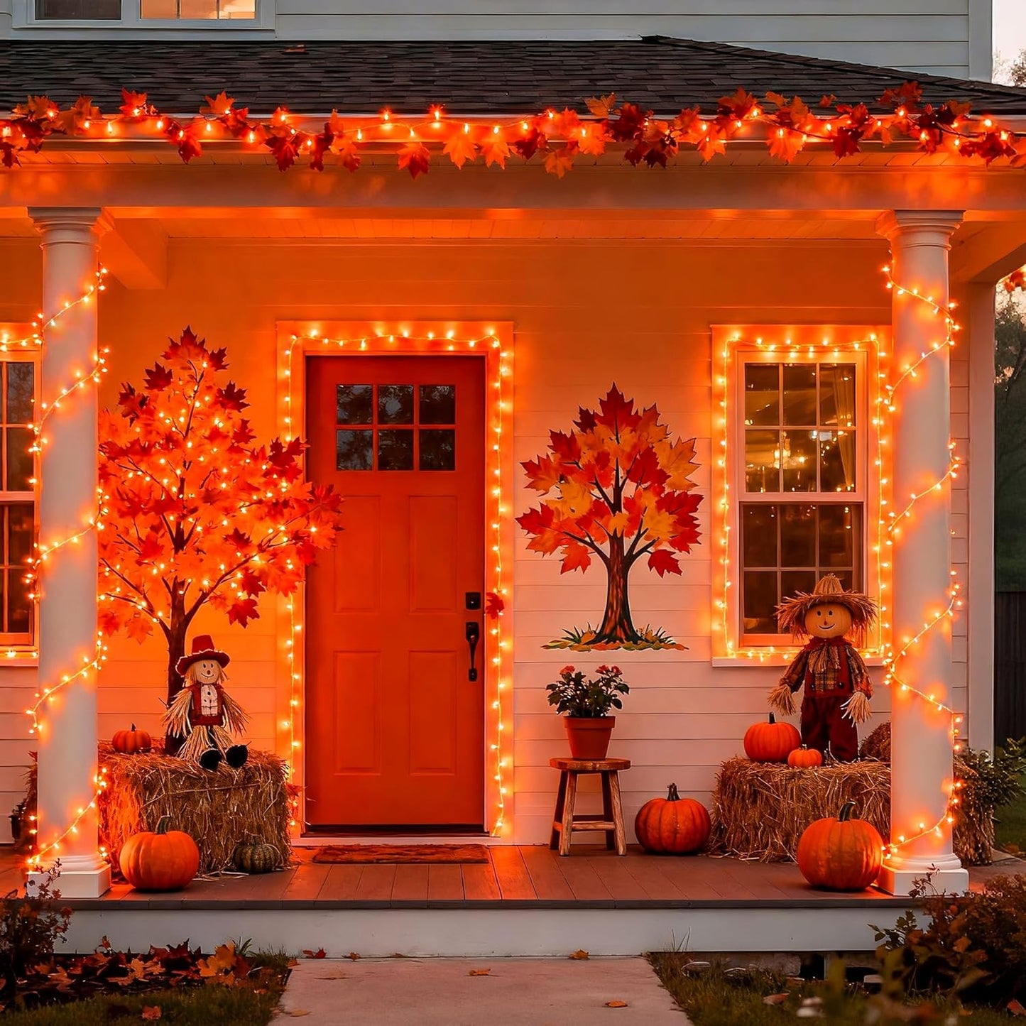 JMEXSUSS 66ft 200 LED Christmas String Lights Outdoor Indoor, Connectable Orange String Lights Clear Wire, Fall Light Plug in for Fireplace Tree Garden Patio Thanksgiving Fall Halloween Decor