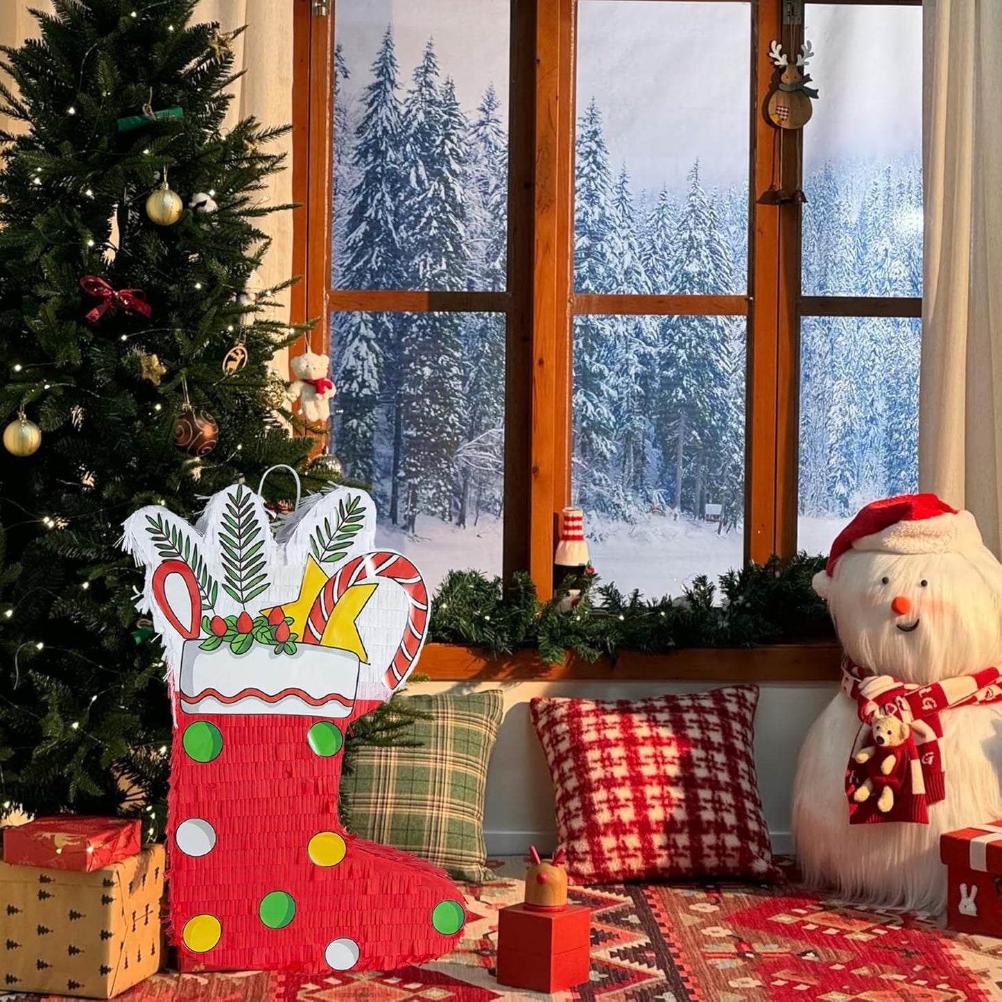 PCFING 21.6 Inch Christmas Stocking Piñata with 30 Inch Piñata Stick Blindfold Confetti for Boy Girl Adults Xmas Party Game Decorations