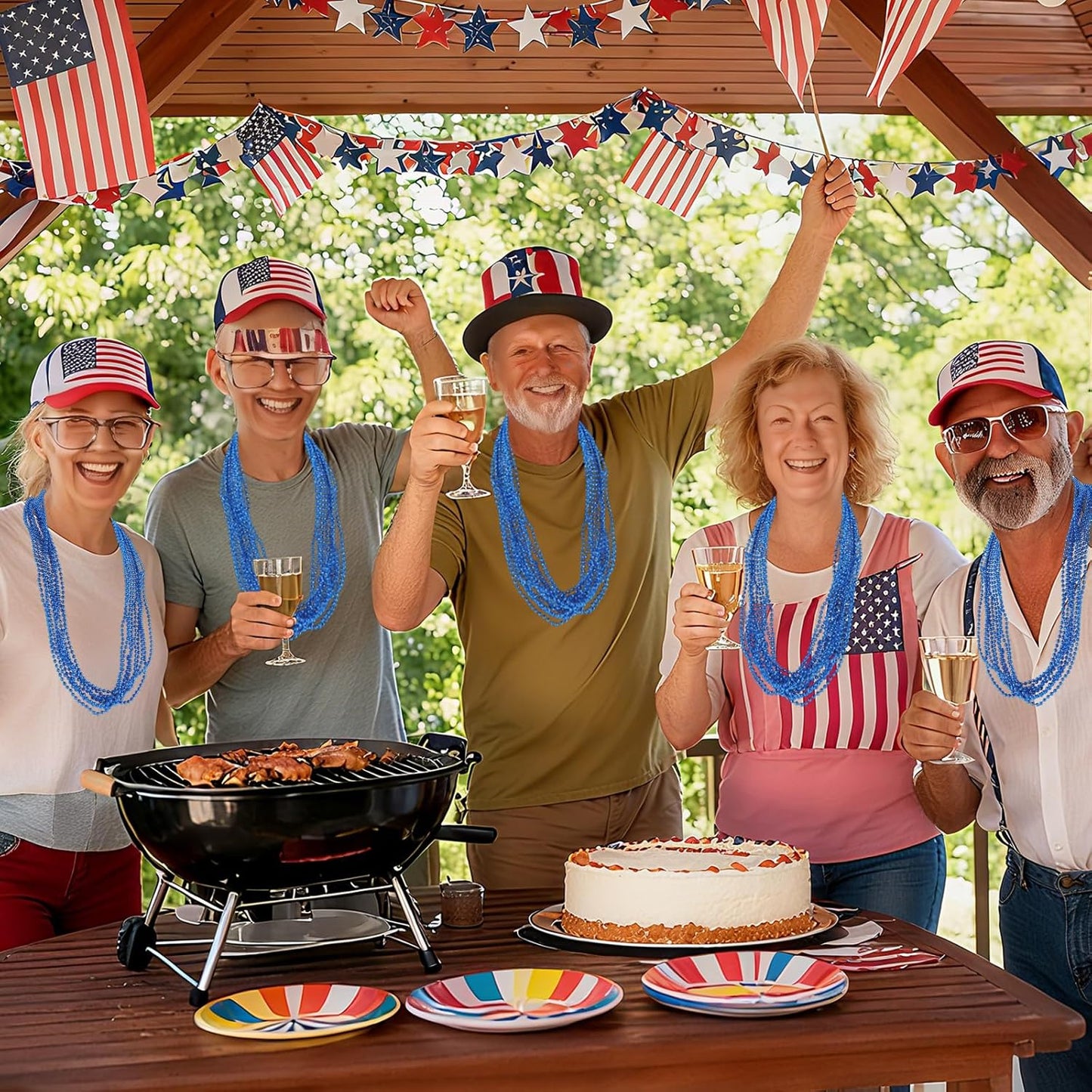 220 PCS Blue Bead Necklace, 33 Inch Mardi Gras Christmas Beads, Bulk Metallic Party Beads for Mardi Gras Parade, St Patricks Day, Wedding, Birthday, Pirate Carnival Party Favors