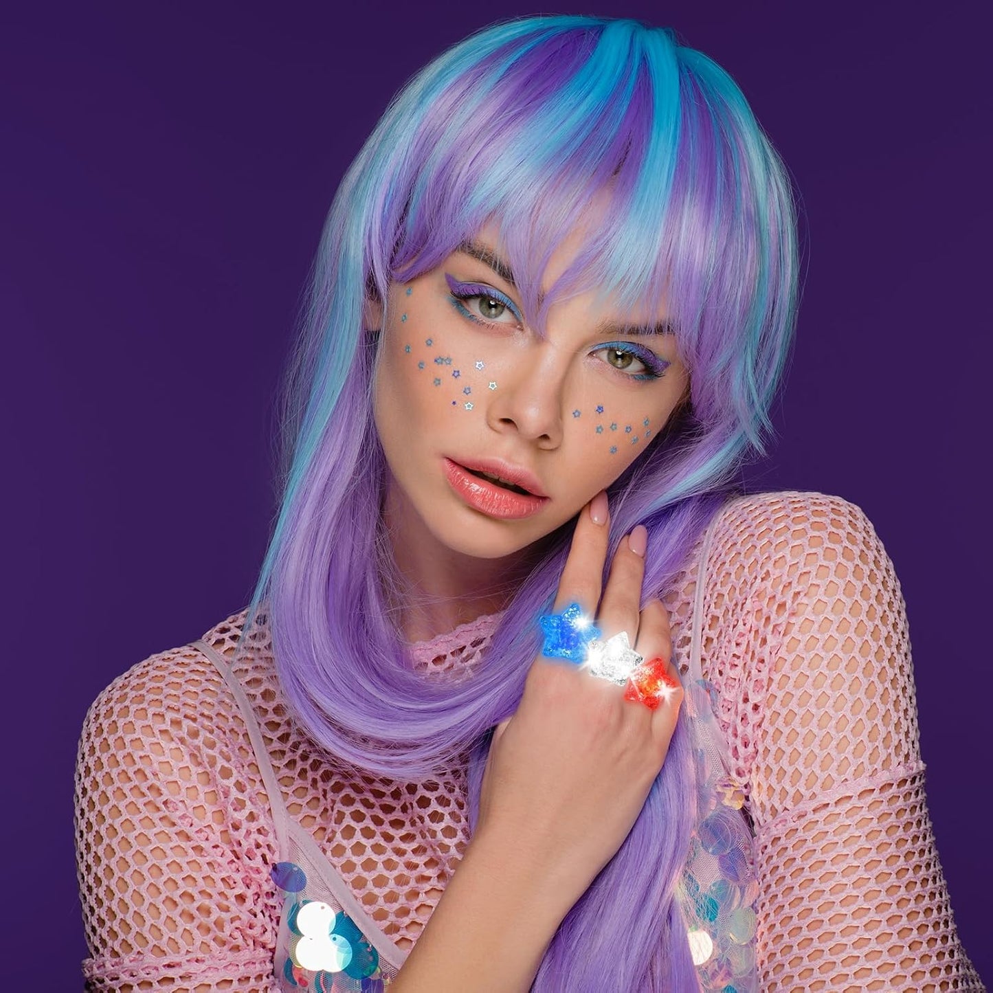 24 Pack Light Up Star Rings Glow in the Dark Party Flashing LED Jelly Finger Rings for July 4th,Halloween,Christmas,Concert,Goodie Bag Fillers,Raves