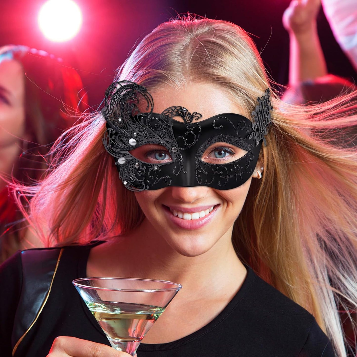 SIQUK Couple Masquerade Masks Metal Venetian Party Mask Halloween Costume Mask Mardi Gras Mask for Couples Women and Men