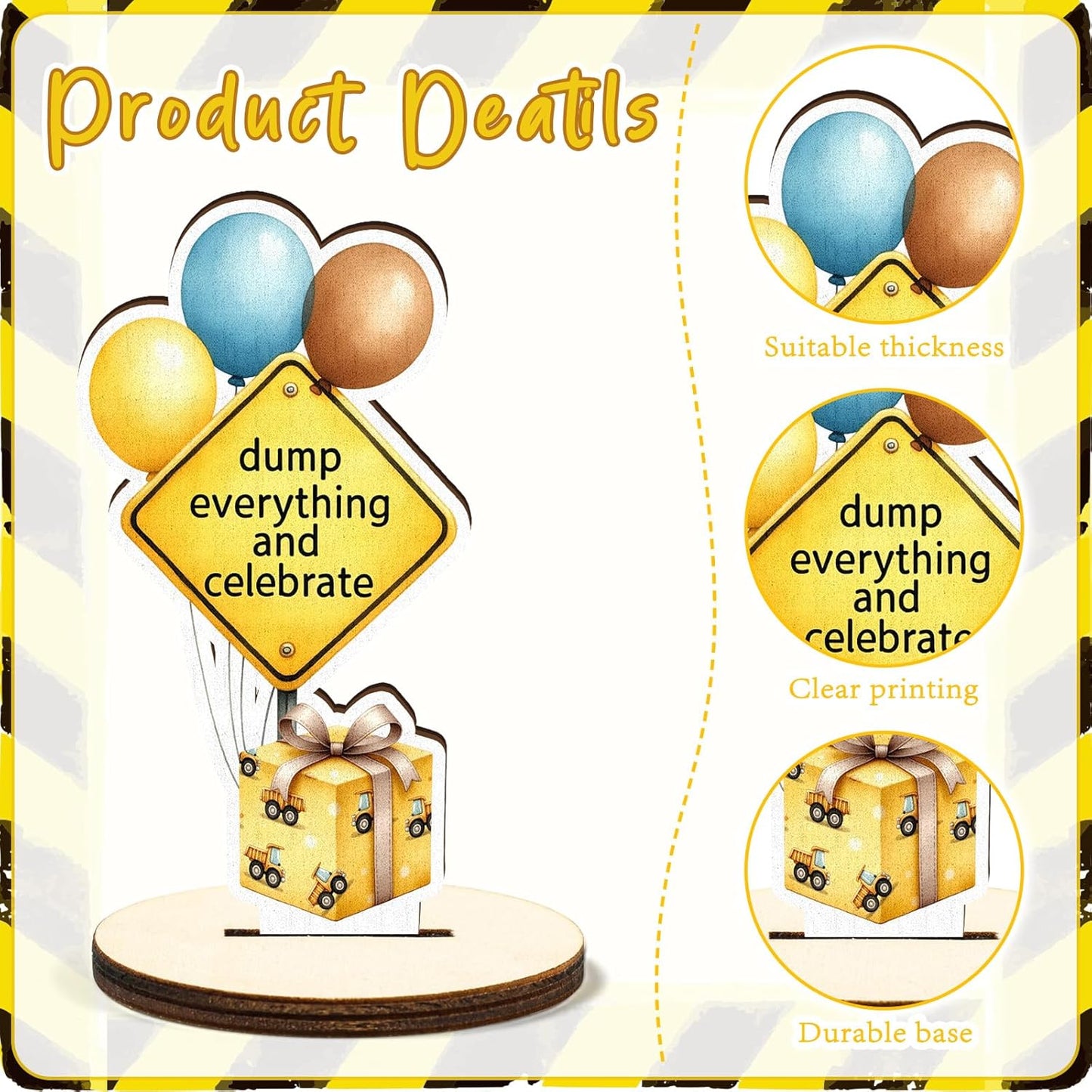 16 Pcs Wooden Construction Party Table Centerpiece Excavator Tractor Tabletop Detachable Sign Display Decoration Orange Black Yellow Baby Shower Birthday Table Toppers Photo Props Favor Supplies