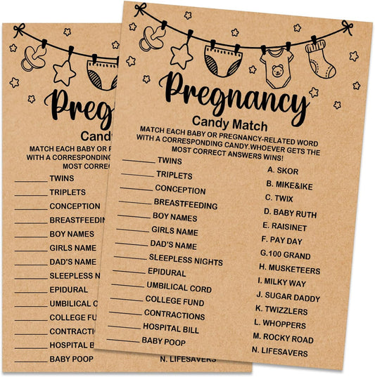 Baby Shower Game, Pregnancy Candy Match, 30 Game Cards Included, Kraft, Medium