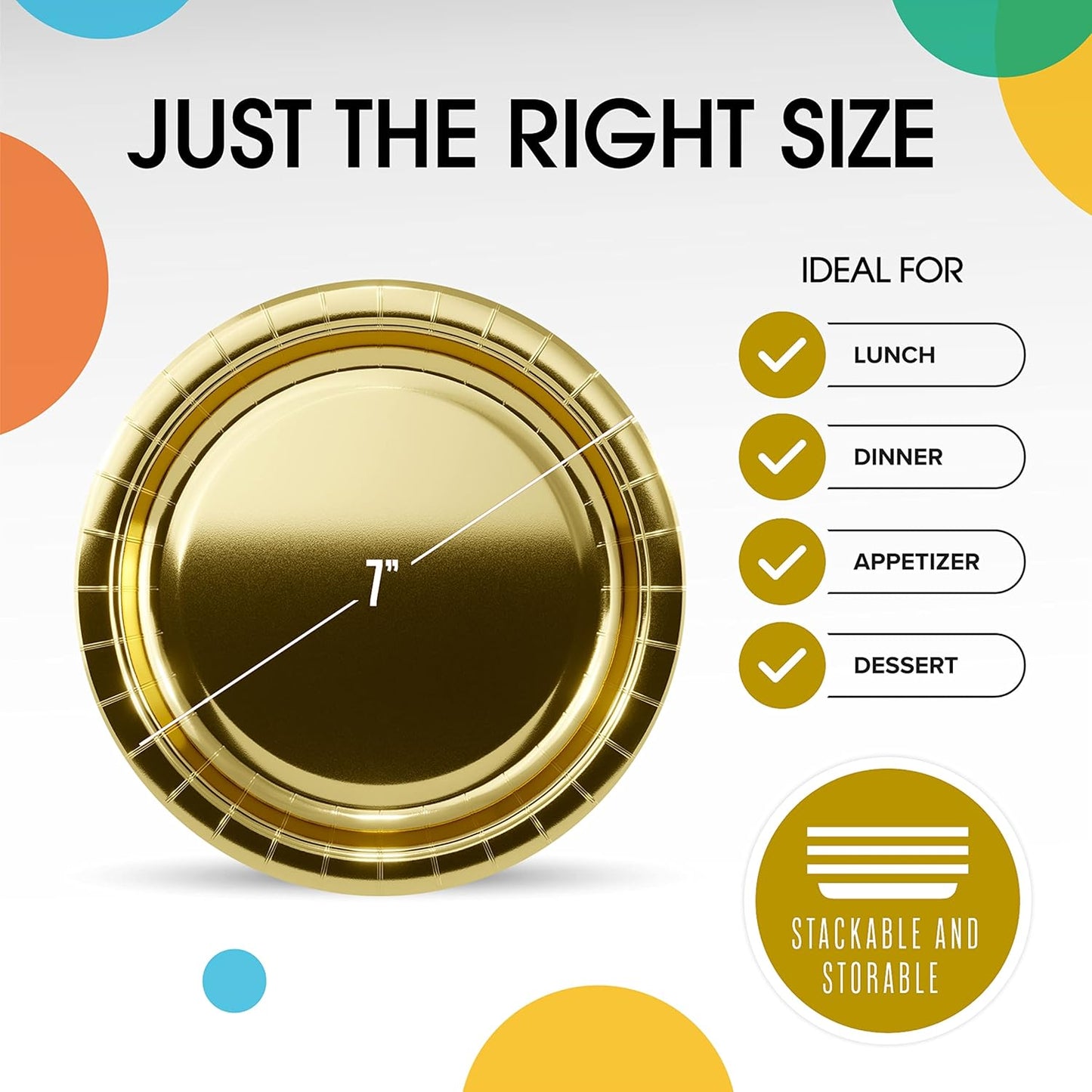 Exquisite Gold Paper Plates Disposable Heavy Duty 7 Inch Gold Disposable Plates For Party 100 Pcs Heavy Duty Paper Plate 350 GSM, Birthday Party Supplies Plate Set