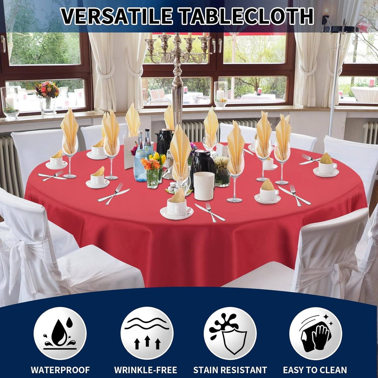 PureFit 6 Pack Round Red Table Cloths 70 Inch for Round Tables, Stain and Wrinkle Resistant Table Linens for Home Use, Wedding, Party, Banquet and Camping