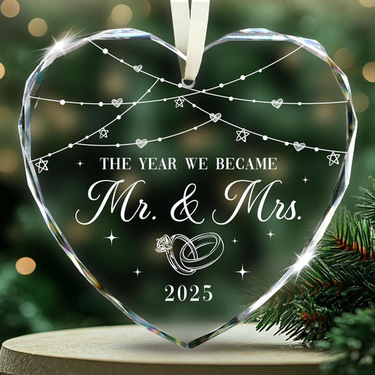 The Year We Became Mr. & Mrs. Ornament 2025, Just Married Ornaments Gifts for Newlyweds, First Christmas Married Ornaments – Glass Wedding Ornament 2025 Gift for Couples with Box