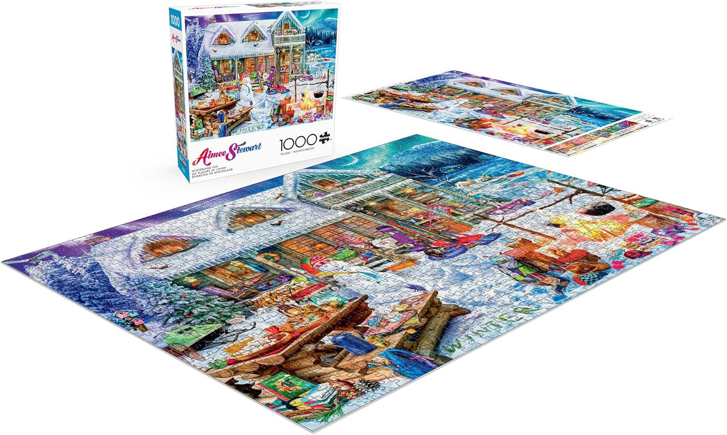 Buffalo Games - Aimee Stewart - Winterland Fun - 1000 Piece Holiday Jigsaw Puzzle Christmas Puzzles for Adults – Precision-Cut Pieces, Beautiful Artwork, and Hours of Relaxing Fun